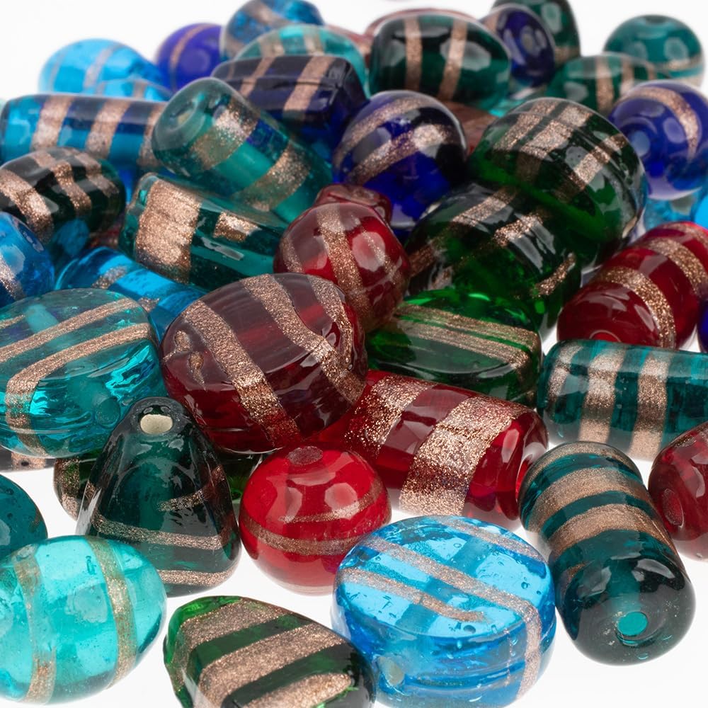 Assorted Bead Mix &#x2013; 1 lb Gold Foil Beads &#x2013; Assorted Shapes