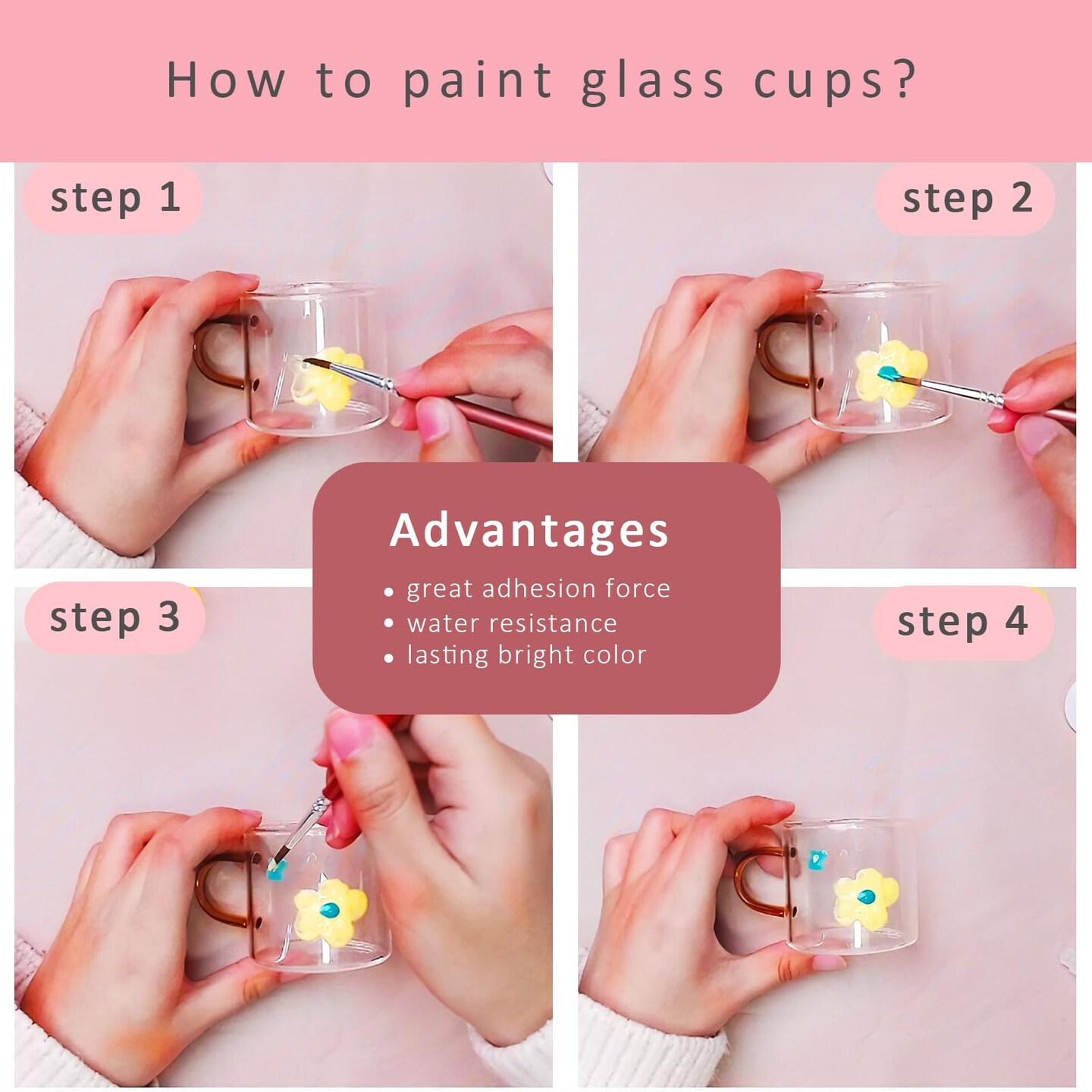 Stain Glass Paint Kit with 12 Colors, 3 Nylon Brushes, 1 Palette, Permanent Acrylic Enamel Painting Set to Create Translucent Arts on Transparent Wine Glasses, Enamel, Window and Glass