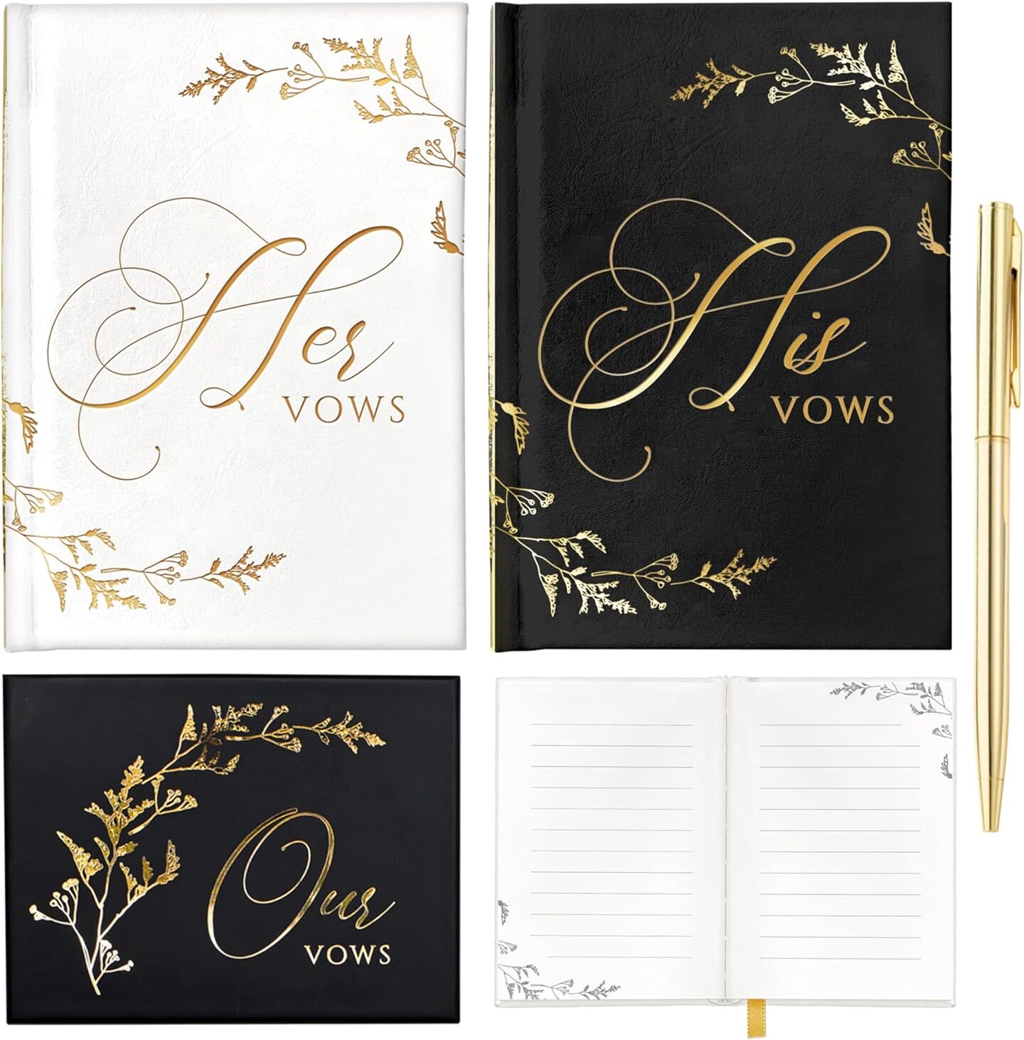 Vow Books, 2 pc Vow Books His and Hers, Vows Book, Wedding Vow Book, Gold Stamped Vow Books for Wedding, Vow Book, Wedding Vow Books, Black and White His and Her Vows Book, Wedding Vows Book