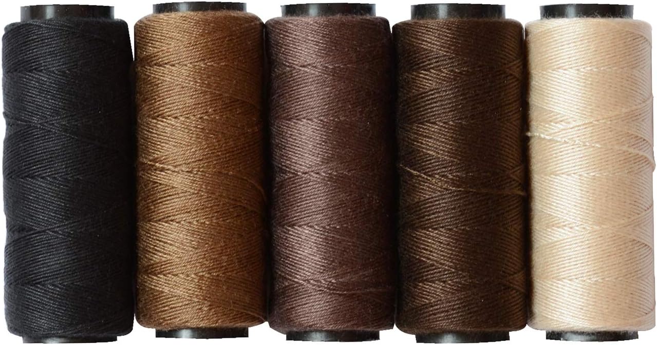5 Rolls Sewing Threads Weaving Threads Using for Hand Sewing Hair Weft Hair Extensions Wig DIY (Black, Brown, Dark Brown, Beige, Khaki)