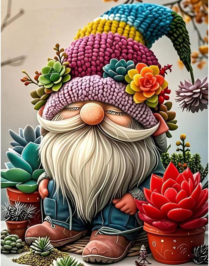 Gnome Succulent Stamped Cross Stitch Kits for Adults - Embroidery Kits for Beginners Adults