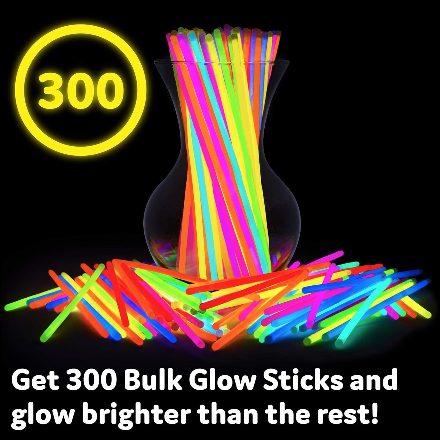 300 Ultra Bright Glow Sticks Jewelry Bulk Party Favors and Connectors - 8" Glow in The Dark Party Supplies, Neon Party Glow Necklaces and Glow Bracelets for Kids and Adults