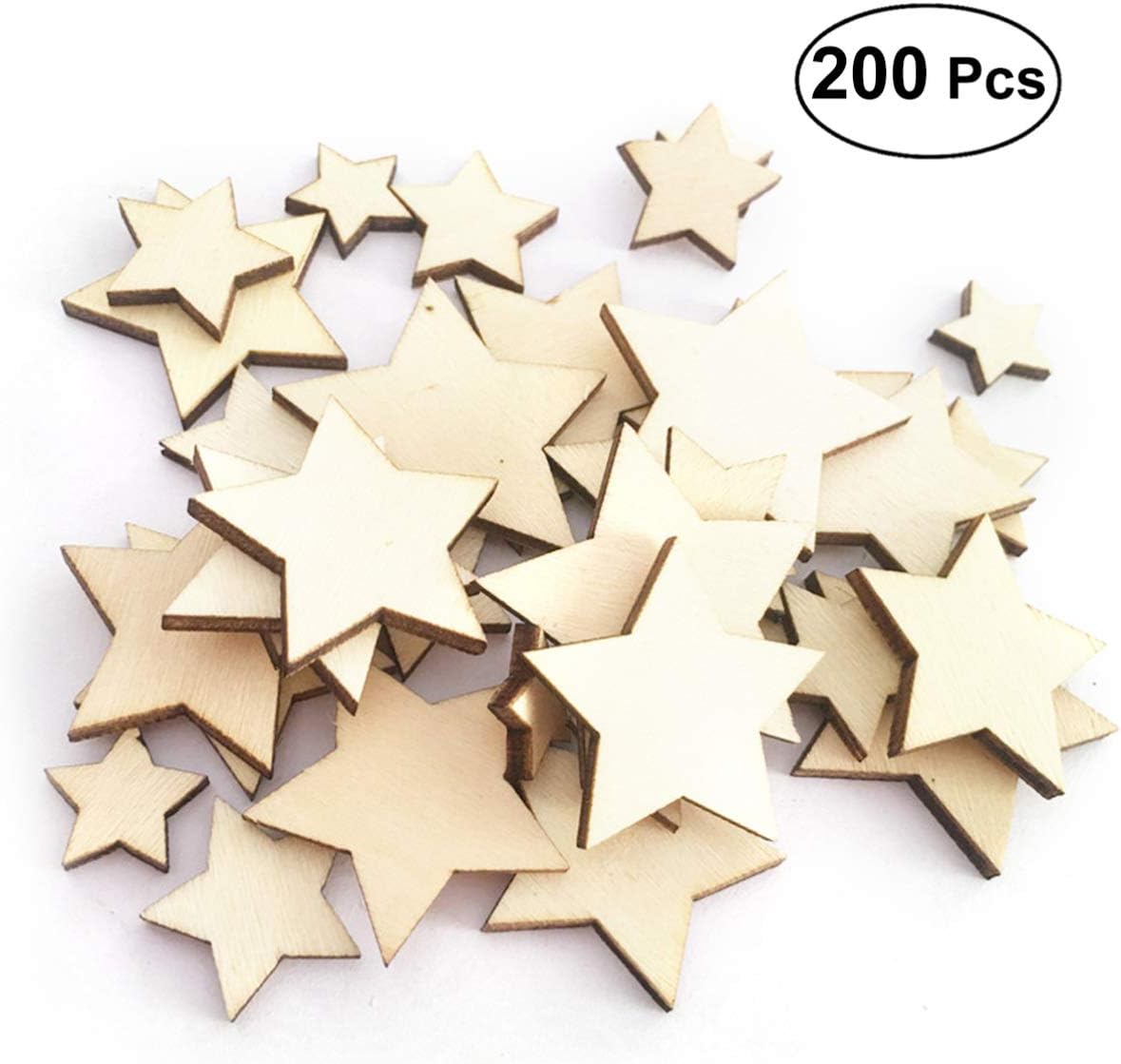 200pcs Wooden Stars Unfinished Wood Star Pieces Mini Unfinished Wood Craft Star Craft Wood for Making Wedding Crafts