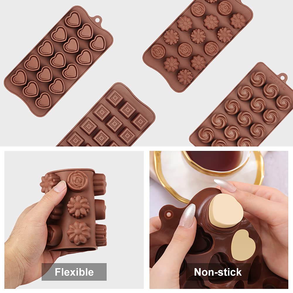 4 Packs Silicone Molds for Chocolate, Food Grade no-stick Baking, candy and butter Mold with different shape (4 packs different style)