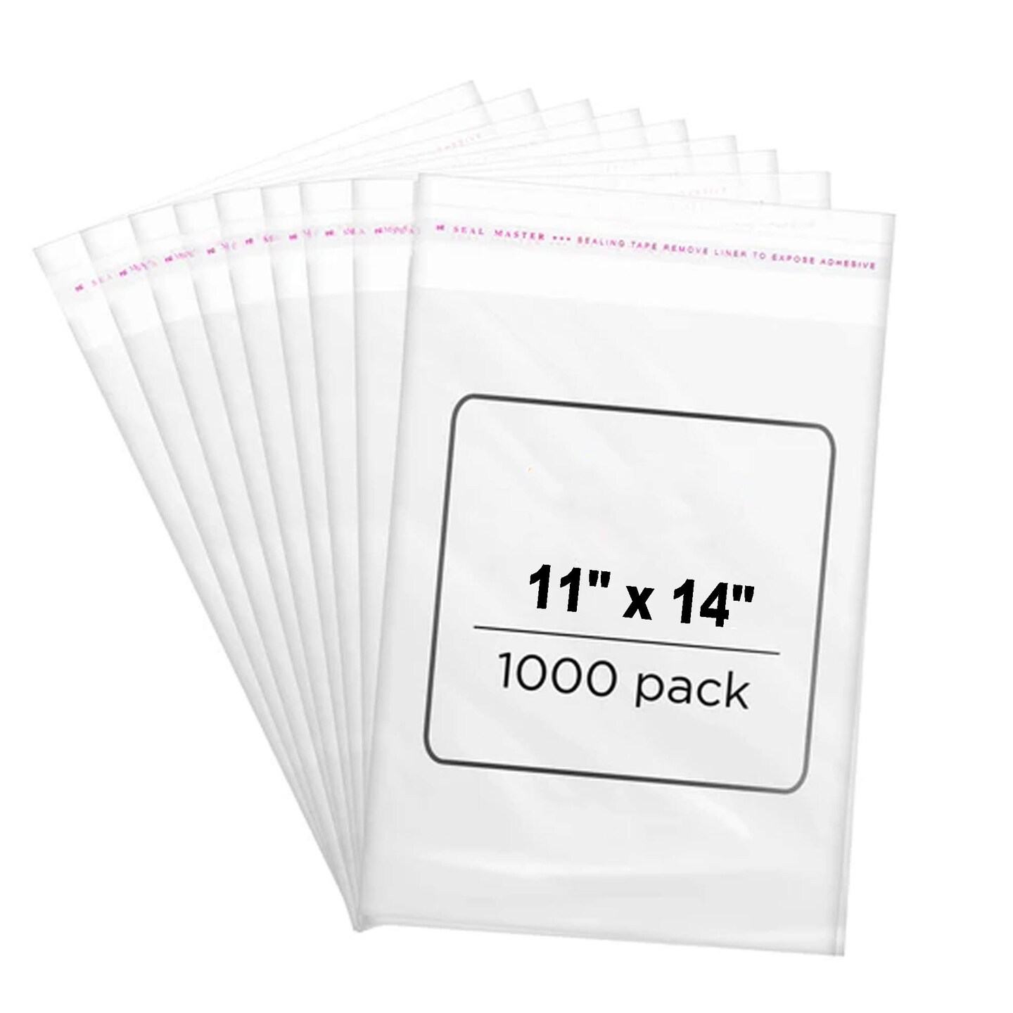 100 Count 11" x 14" Clear Cellophane Resealable Bags with Suffocation Warning