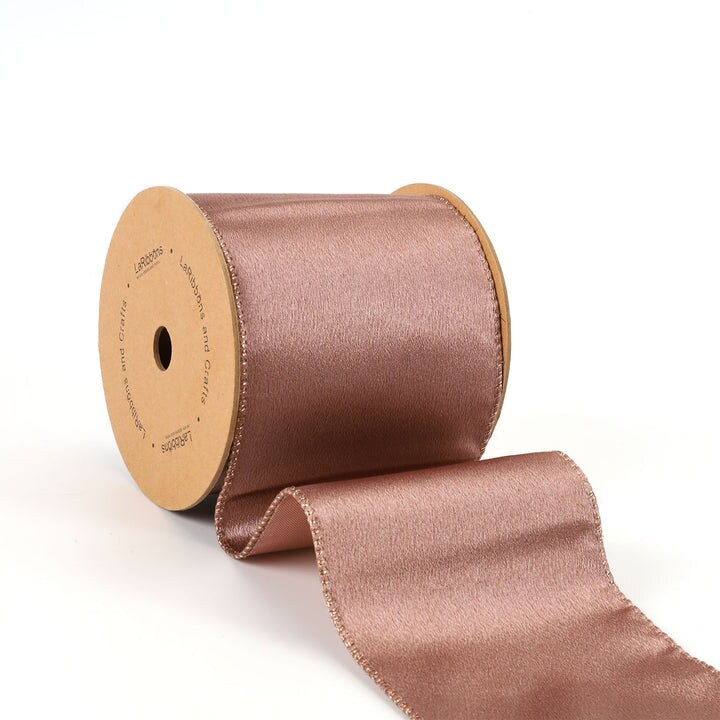 LaRibbons 4&#x22; Reversible Shimmer/Lurex Wired Ribbon | Rose Gold/Rose Gold | 10 Yard Roll