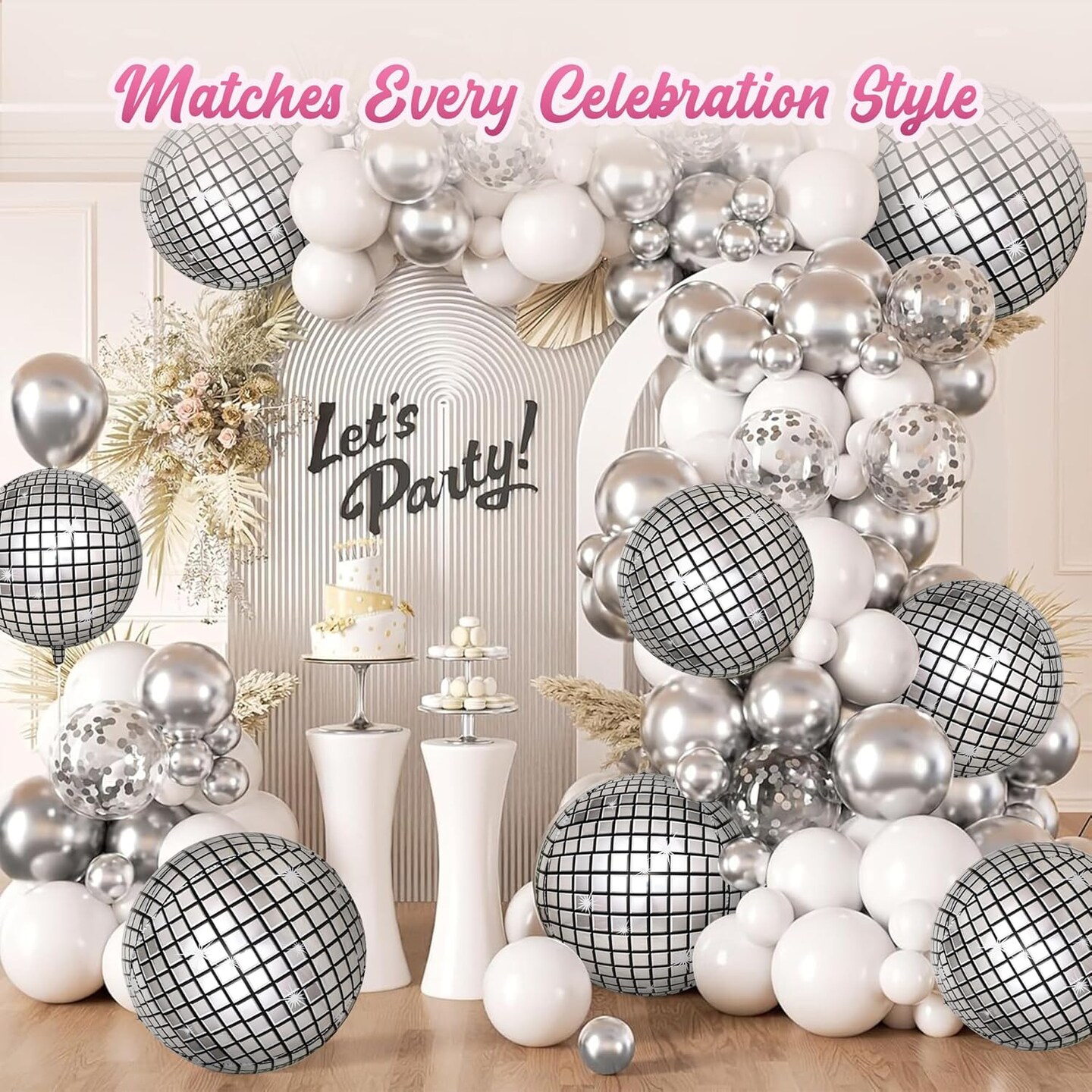 4E's Novelty 6 PCS Silver 22 Inch Disco Balloons – Quick-Inflate Foil Decor Balloon Kit – Bachelorette, 70s Disco Party Decorations, Groovy Decor, Iridescent Bright Shining Balloons
