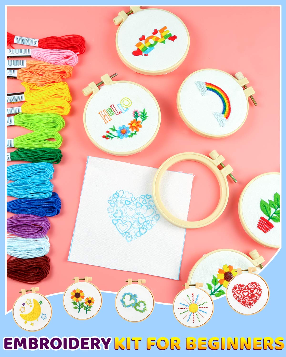 10 PCS Cross Stitch Kits for Beginners, Embroidery Beginner Kits for Kids 7-13, Include Instructions, Cross Stitch Kits with Pattern, Needlepoint Kits for Embroidery Projects