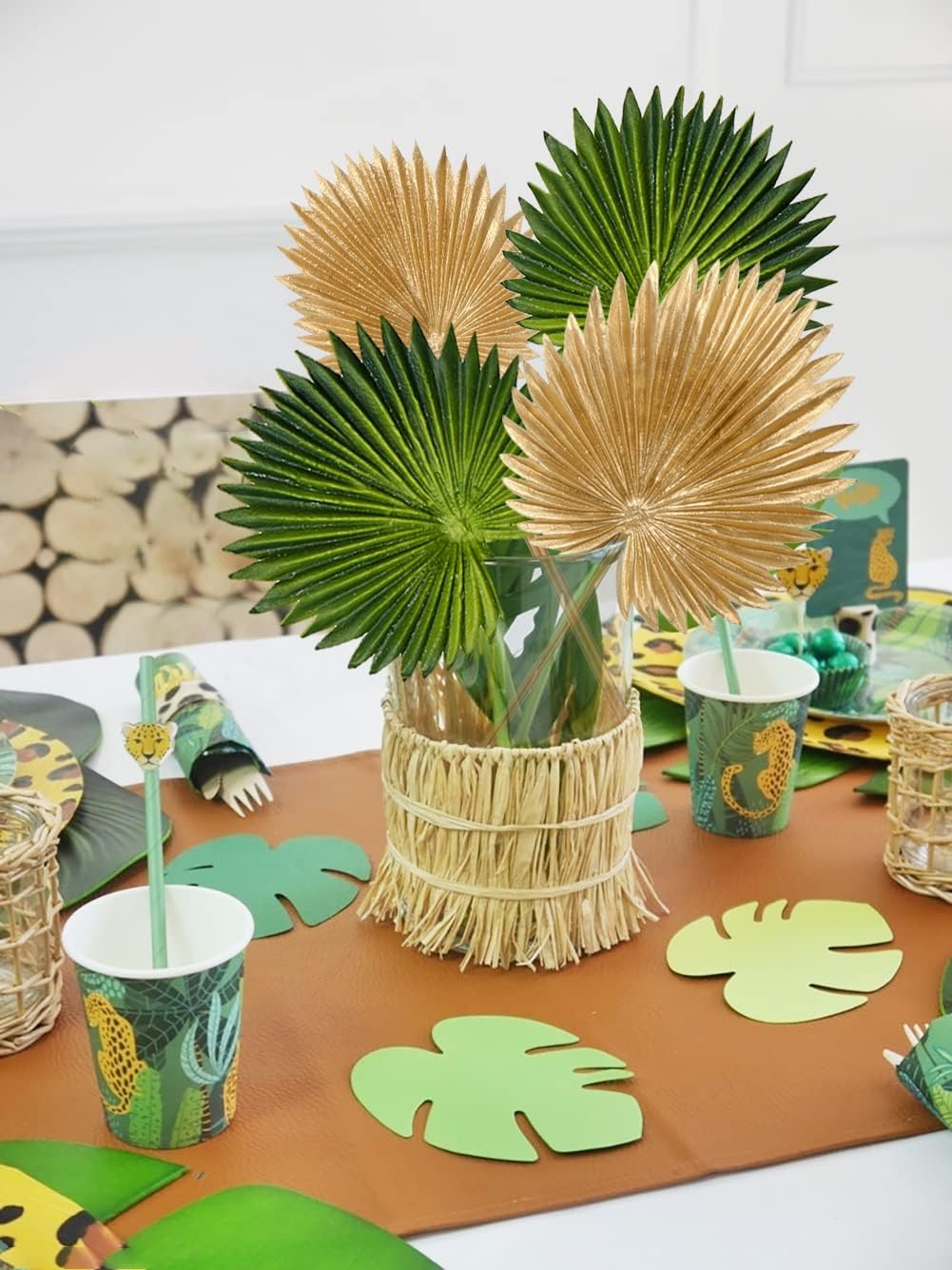 6 Pcs Pu Foam Artificial Gold Palm Leaves Faux Palm