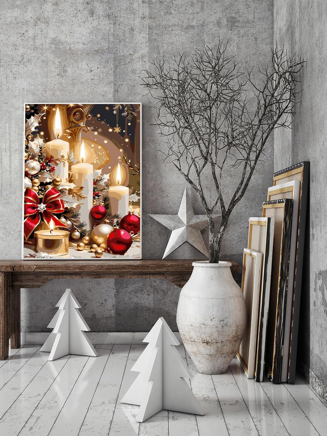 Christmas Candles Paint by Numbers Kit for Adults – DIY Winter Acrylic Painting