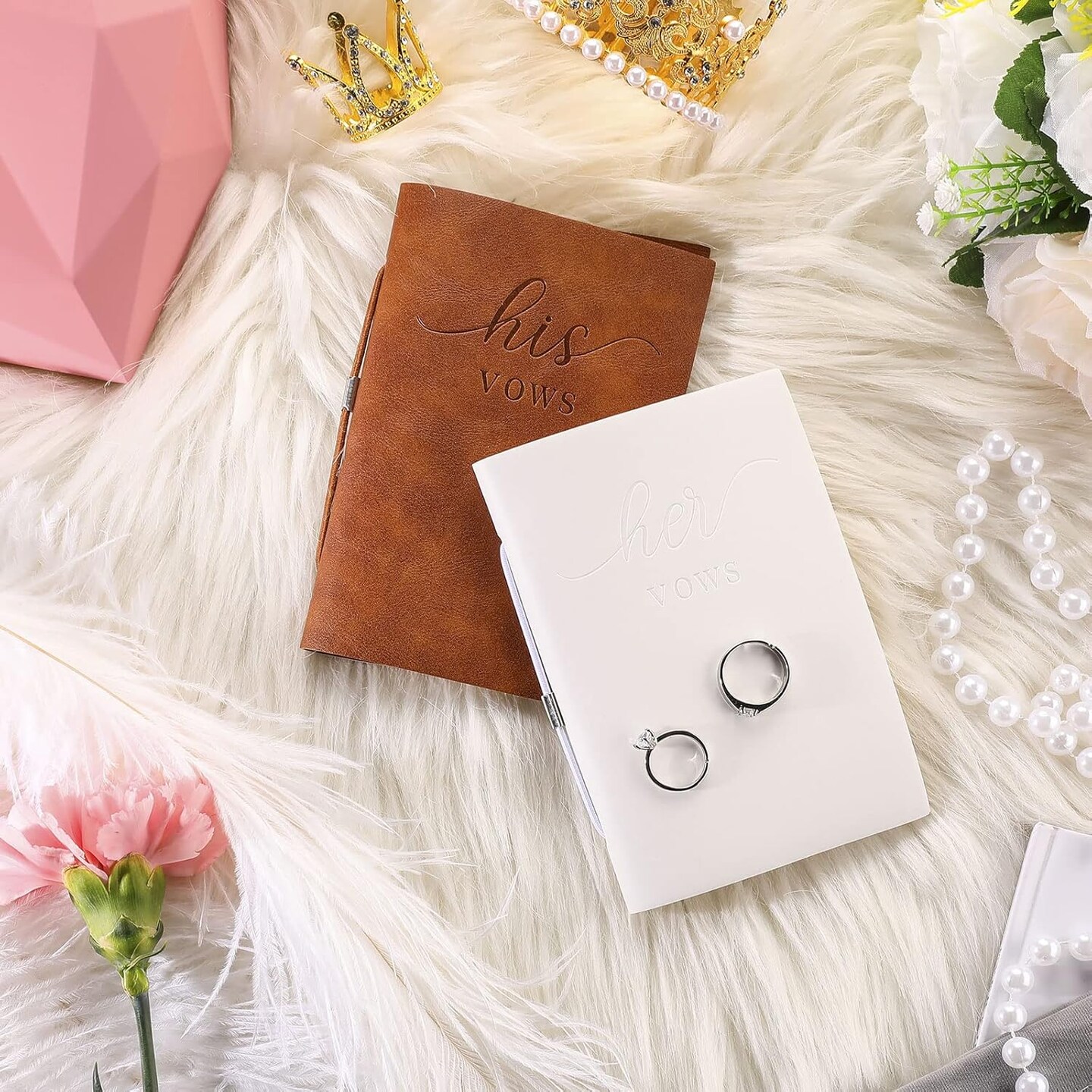 2 Pcs Wedding Vow Books His and Hers Vow Books Vow Notebook for Wedding Vows Journal Wedding Day Officiant Book 5.9 x 3.9 Inch, Bridal Shower Gifts, Wedding Keepsake, 50 Pages/Pcs (White, Brown)