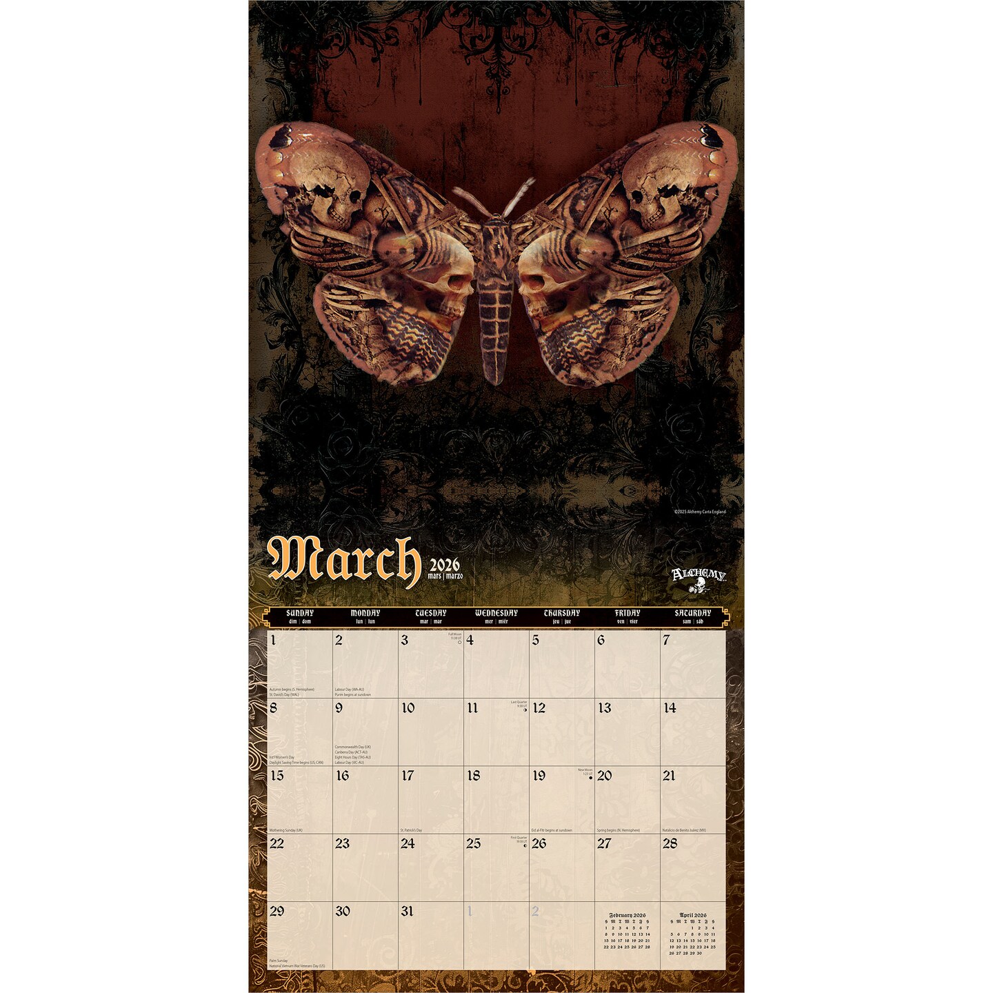Gothic Alchemy OFFICIAL | 2026 12 x 24 Inch (Hanging) Monthly Square Wall Calendar | Plastic-Free | BrownTrout | Manchester Artists Anti Jewellery Design