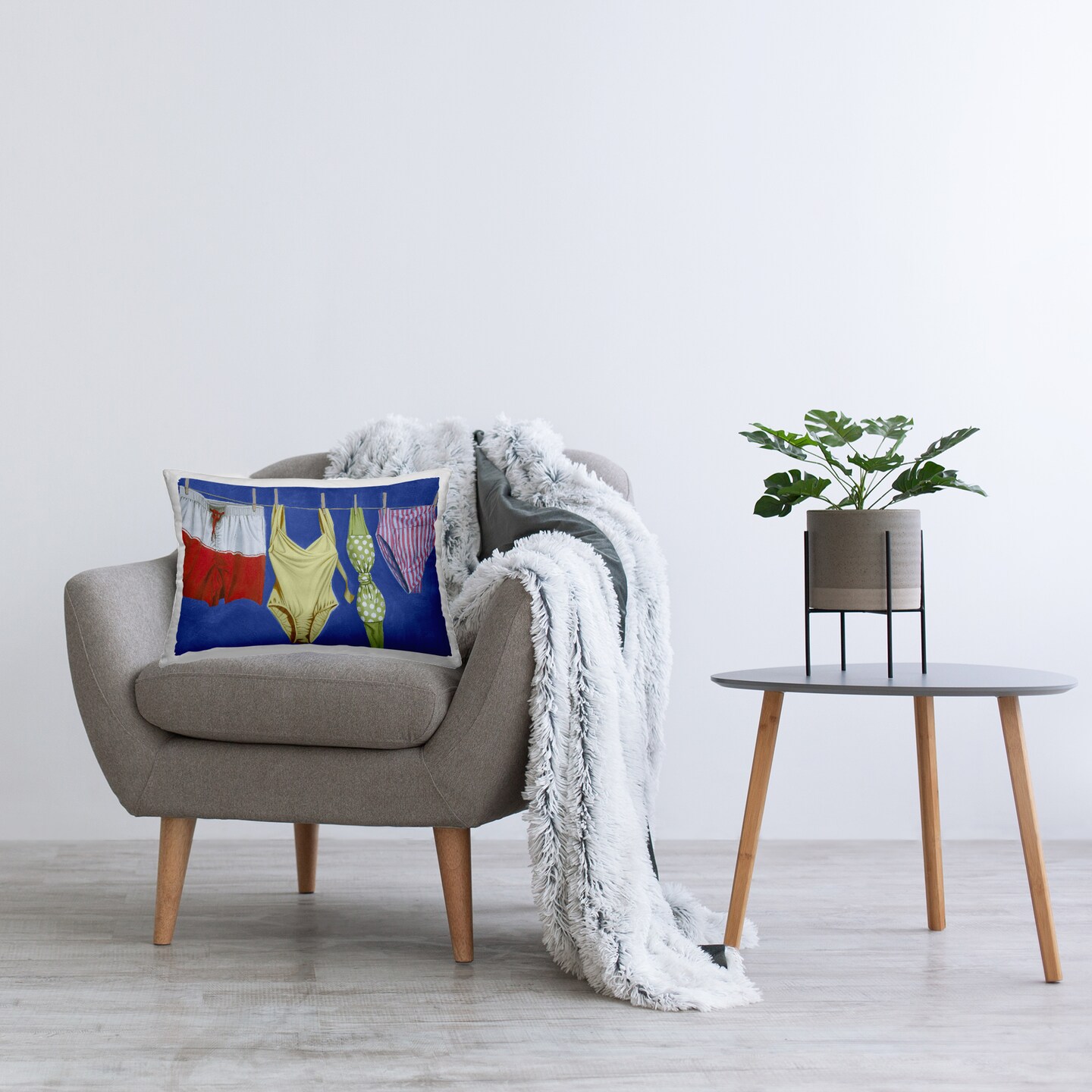 Stupell Industries Bathing Suits on Laundry Line Decorative Printed Throw Pillow, design by Grace Popp, 14 x 7 x 20