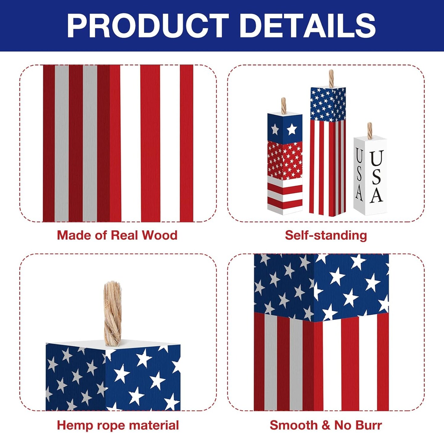 3 Pcs 4th of July Wooden Table Decorations Patriotic Table Centerpieces Independence Day Wood Firework Fourth of July Table Signs for Home Farmhouse Decor(Star)