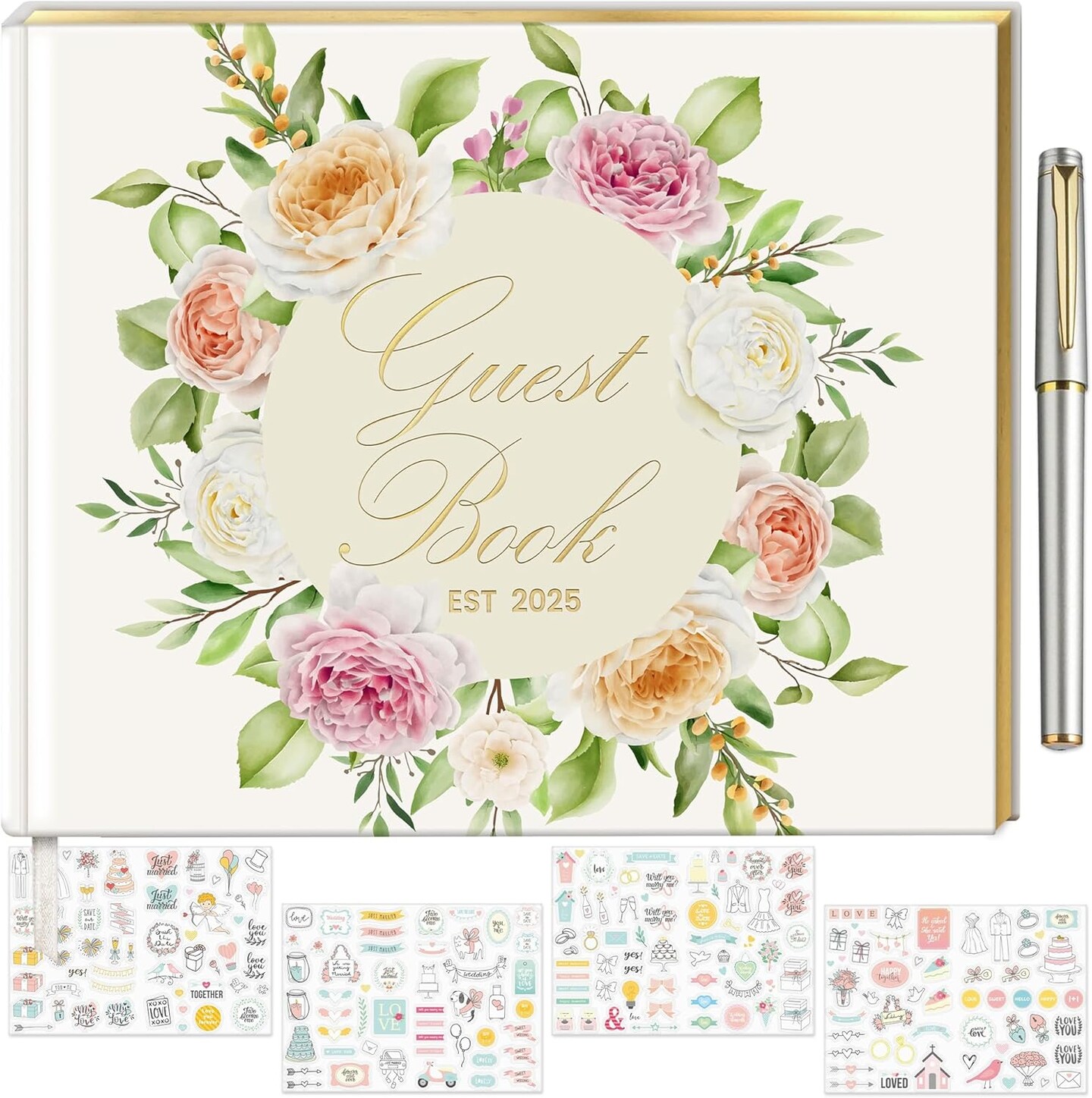 Wedding Guest Book with Pen and Stickers Included , Custom Guest Book Design 2025 , Guest Book Wedding Reception Size7.2&#x22; x 9.2&#x22; , Beautiful Wedding Guest Book Alternative , Thick Paper Wedding Signs