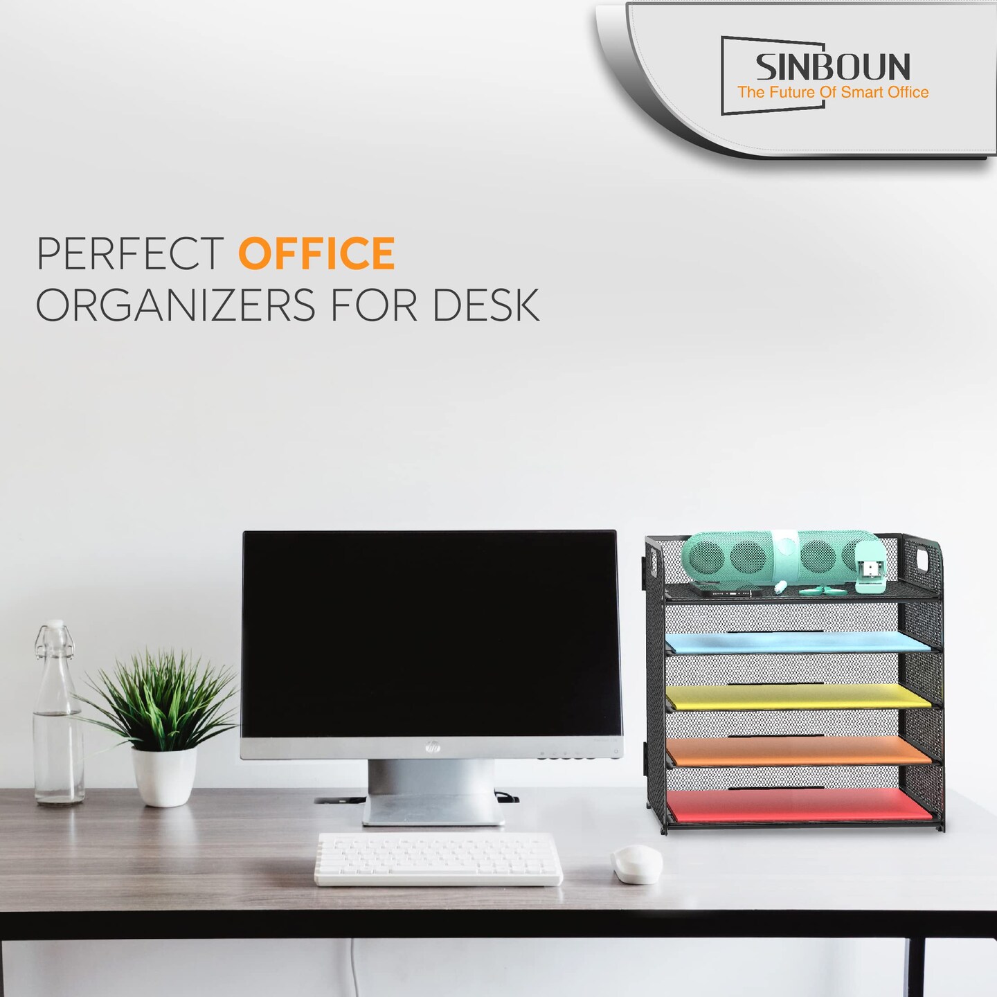 Letter Tray Paper Organizer 5-Tier Desk Organizer File Organizer Paper Holder with Handle, Metal Desktop Document Shelf Tray Office Classroom Organization - Black&#x26; Organizer Storage Tote Bag