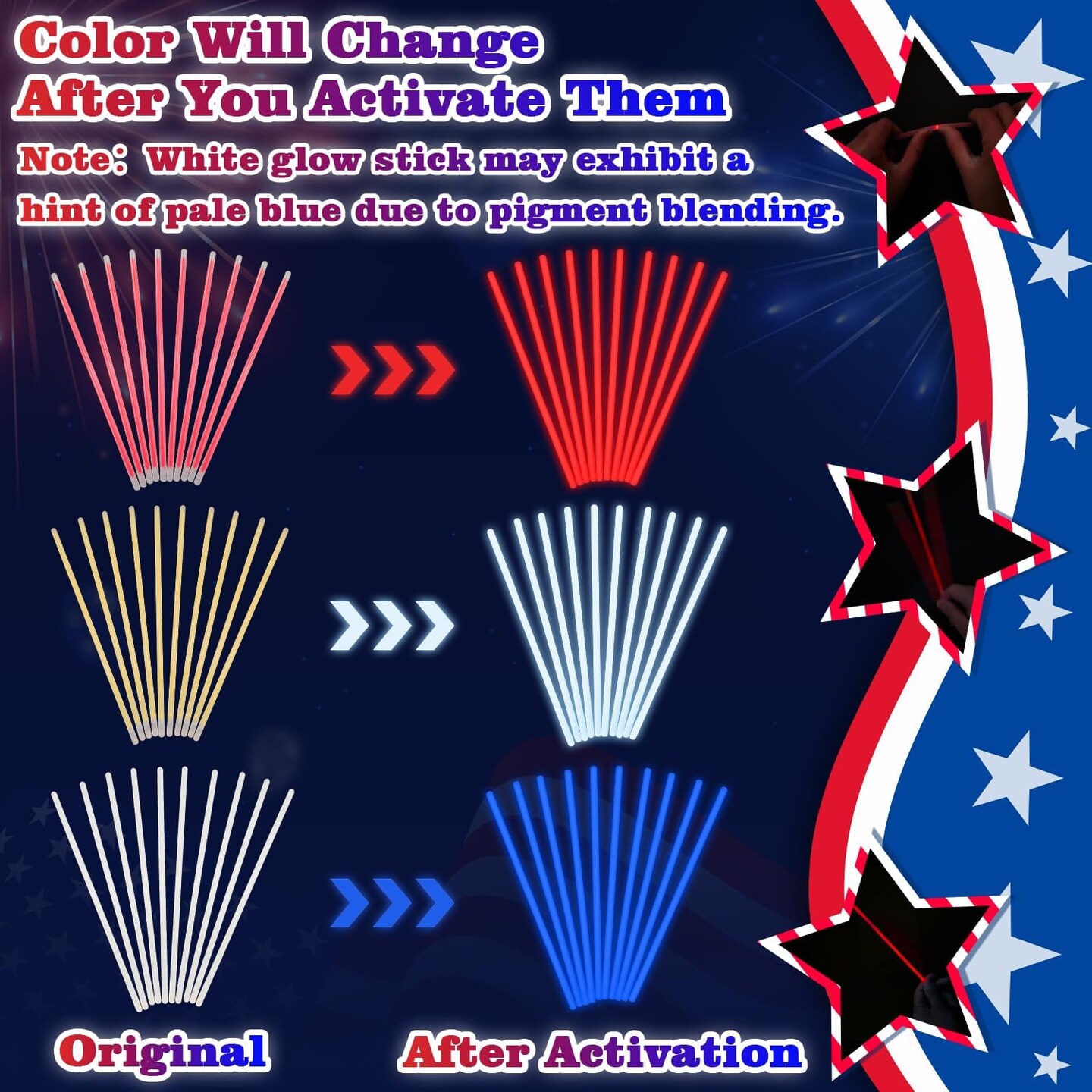 Fourth of July Memorial Day Accessories for Kids, 72 PCS Red White Blue Glow Sticks Party Favors Supplies, Patriotic Treat Goodie Gift Bag Stuffers, Light Up Party Toys Stuff Decor for 4th of July