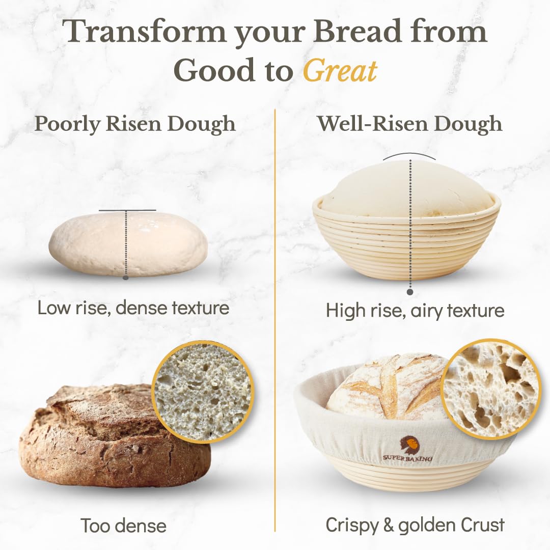 Banneton Bread Proofing Basket, Sourdough Bread Baking Supplies, Round 9 Inch Sourdough Starter Kit, Proofing Basket for Baking, Bread Making Supplies Tools, Banneton Basket Gift Set