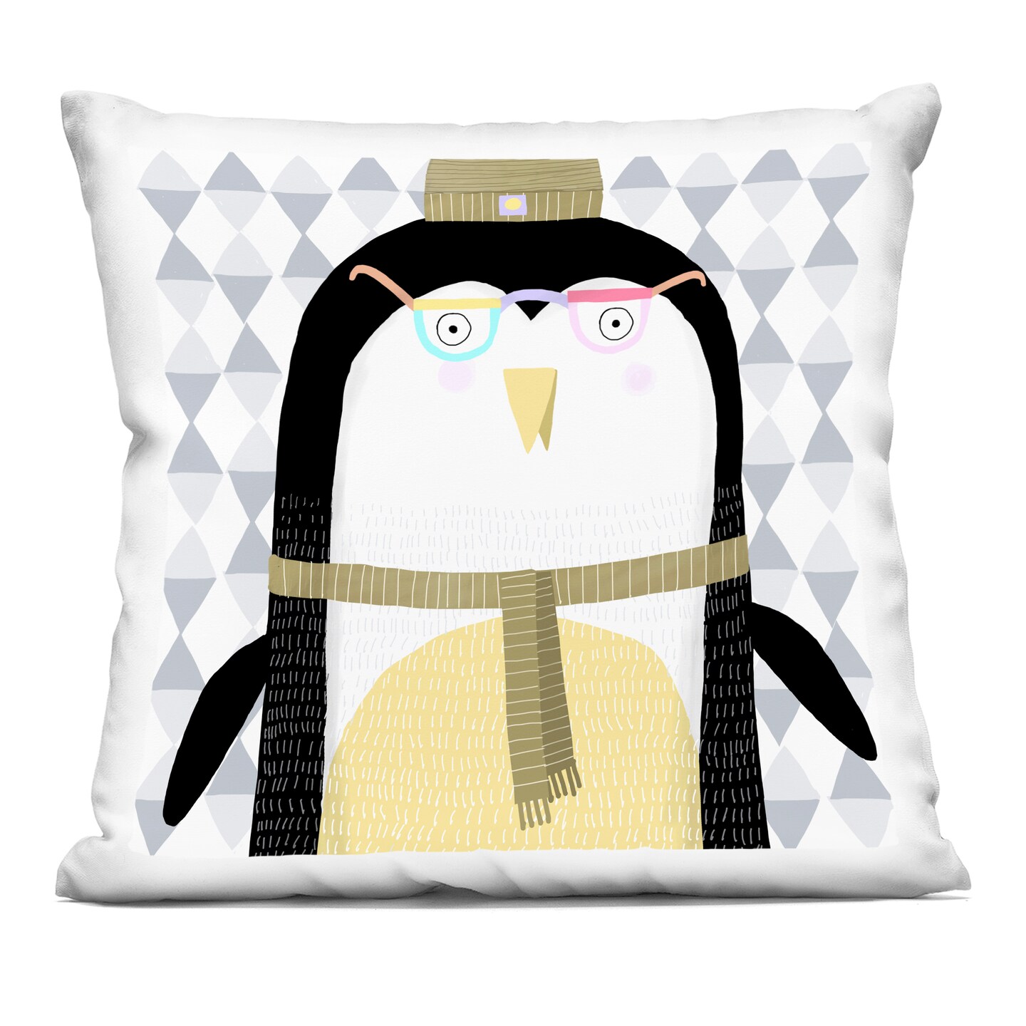 Stupell Industries Cozy Penguin on Geometrics Decorative Printed Throw Pillow, design by Carla Daly, 18 x 7 x 18