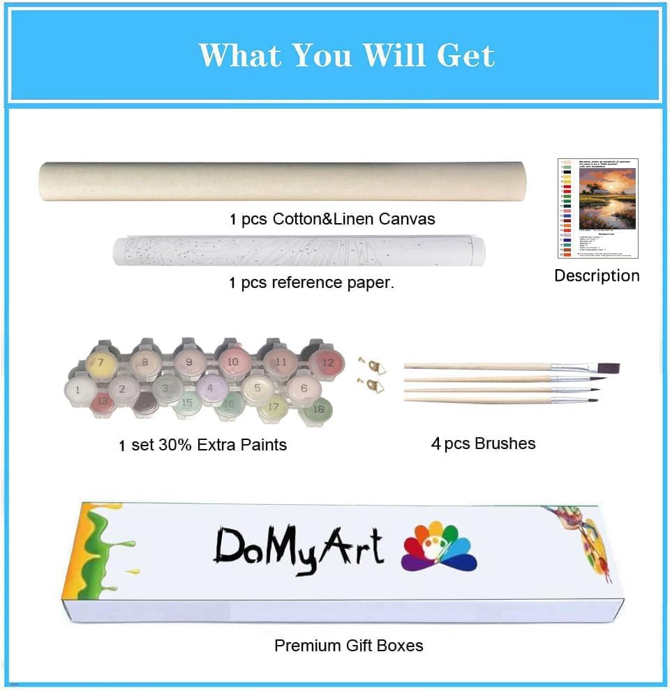 Paint by Numbers Kit for Adults Beginners, DIY Acrylic Painting on Canvas Home Decor Wall Art (River Under Sunset