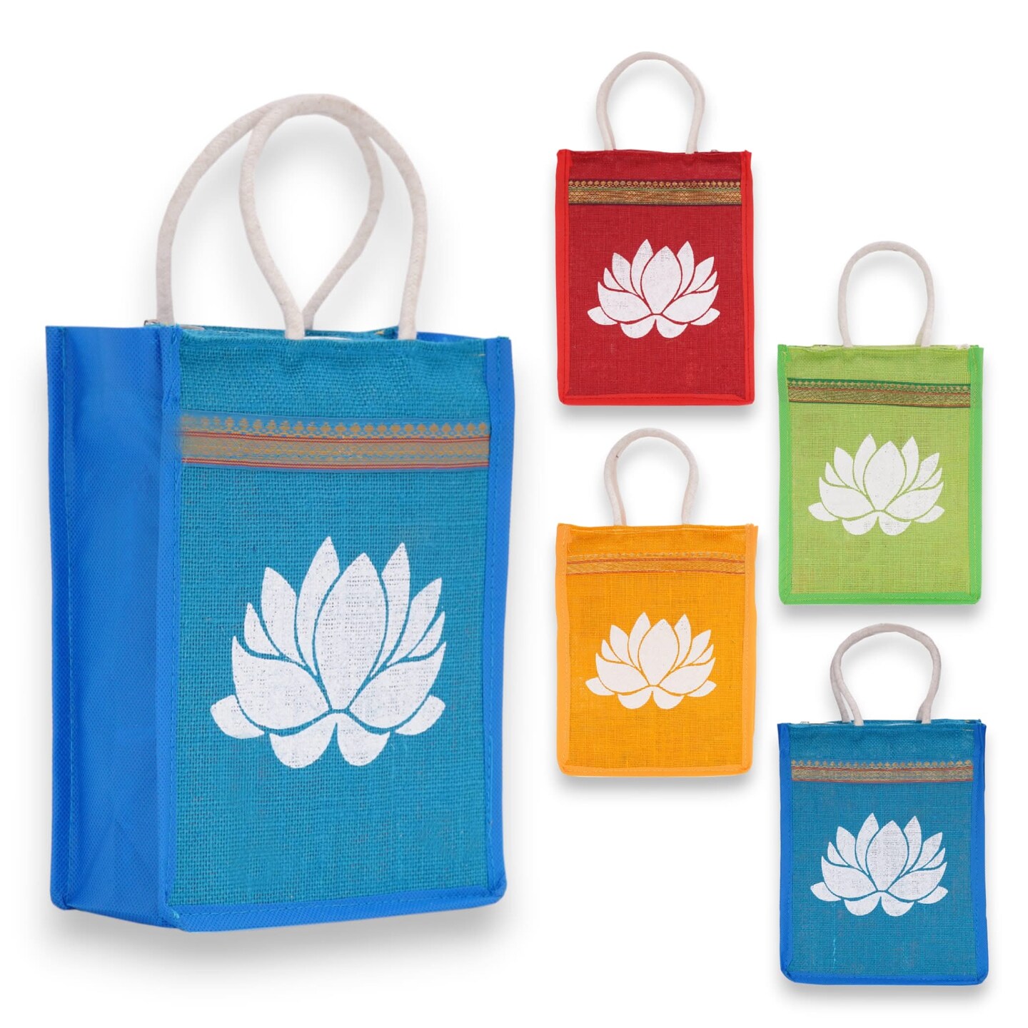 Lotus Print Jute Bag Burlap Tote Bag for Bridesmaid Gift Travel
