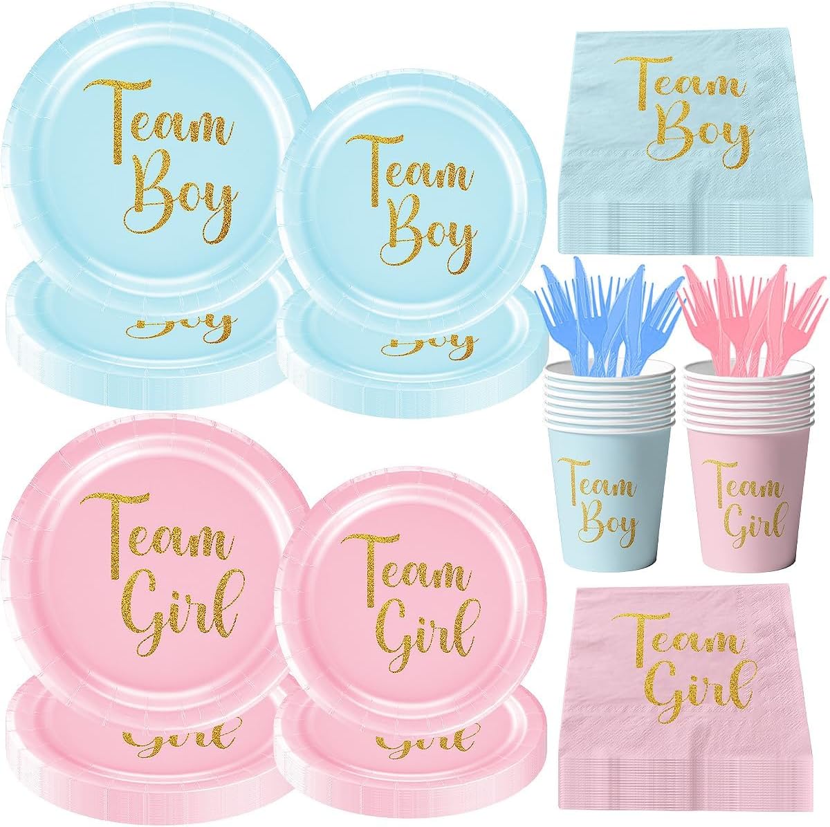 120Pcs Baby Gender Reveal Party Supplies Team Boy or Girl Paper Plates (Team Boy Or Girl)