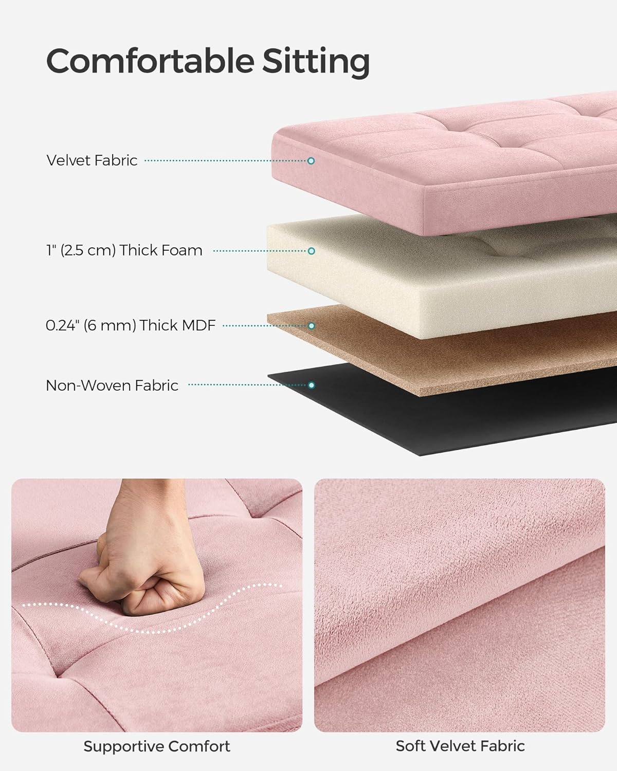 Foldable Small Ottoman Foot Rest Storage - 12.2 ''D x 16.1''W x 12.2 ''H (Jelly Pink)