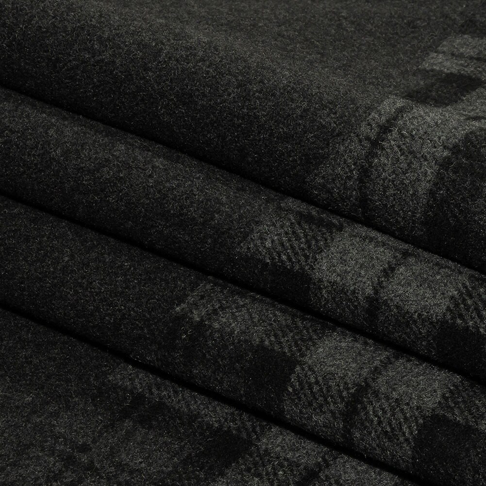 1 Yard Balenciaga Italian Black and Raven Tartan Cashmere and Wool Blend Double Cloth Coating 64’’ Width