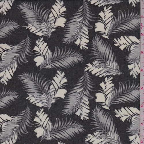 Black/Grey/White Tropical Leaf Georgette Fabric By the Yard