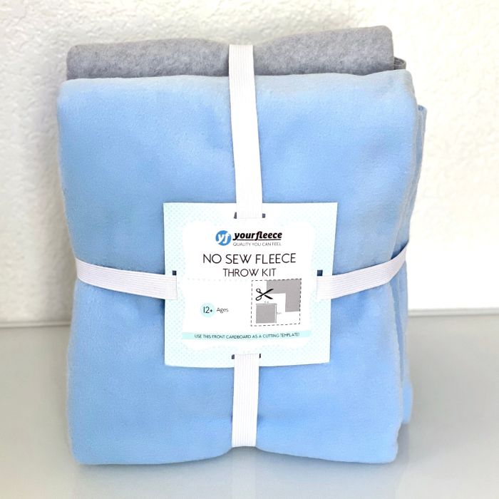 Solid Fleece No-Sew Throw Kit - Light Blue/Heather Gray (72x60)