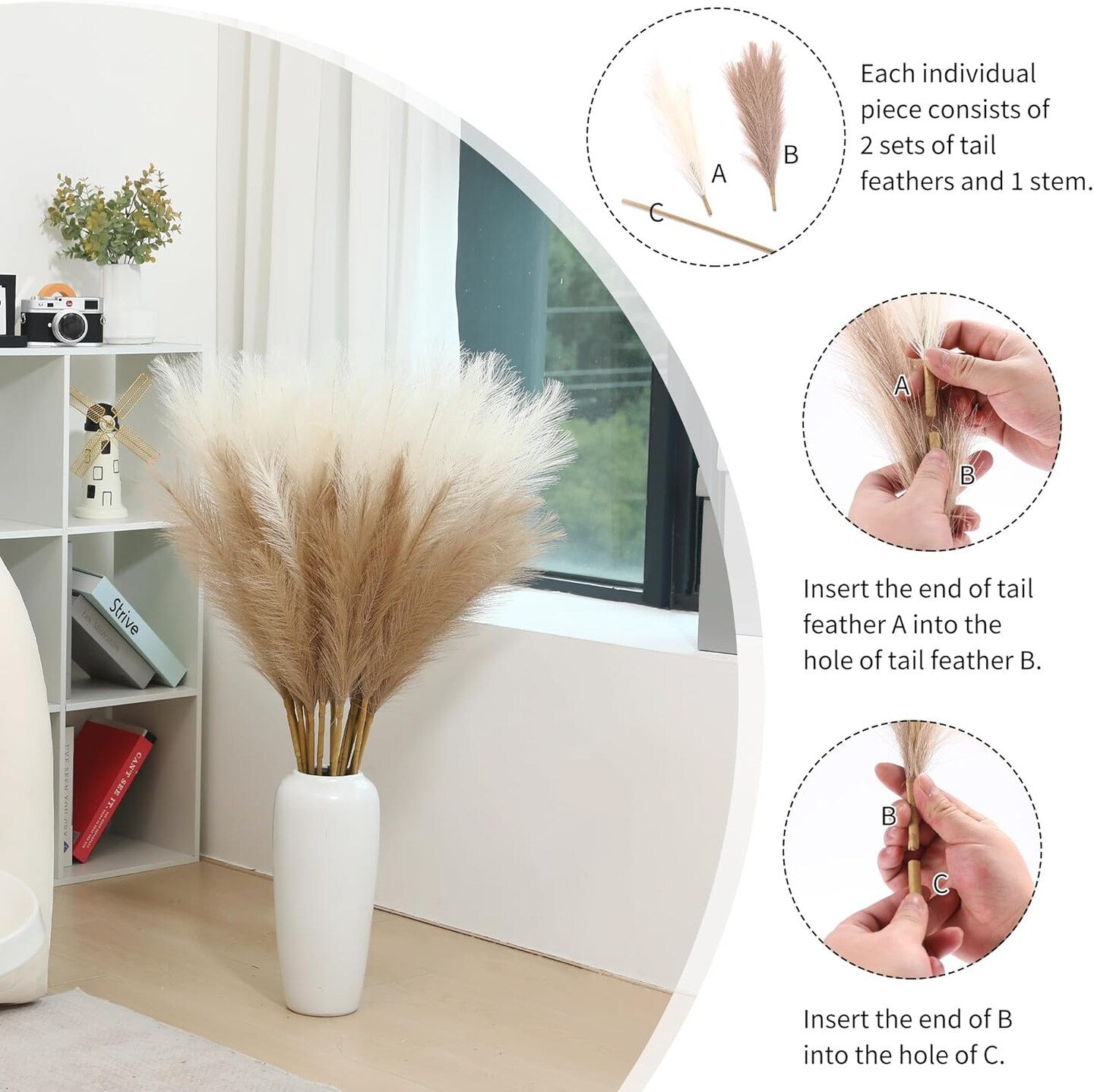9 Stems Faux Pampas Grass (Beige &#x26; Taupe)