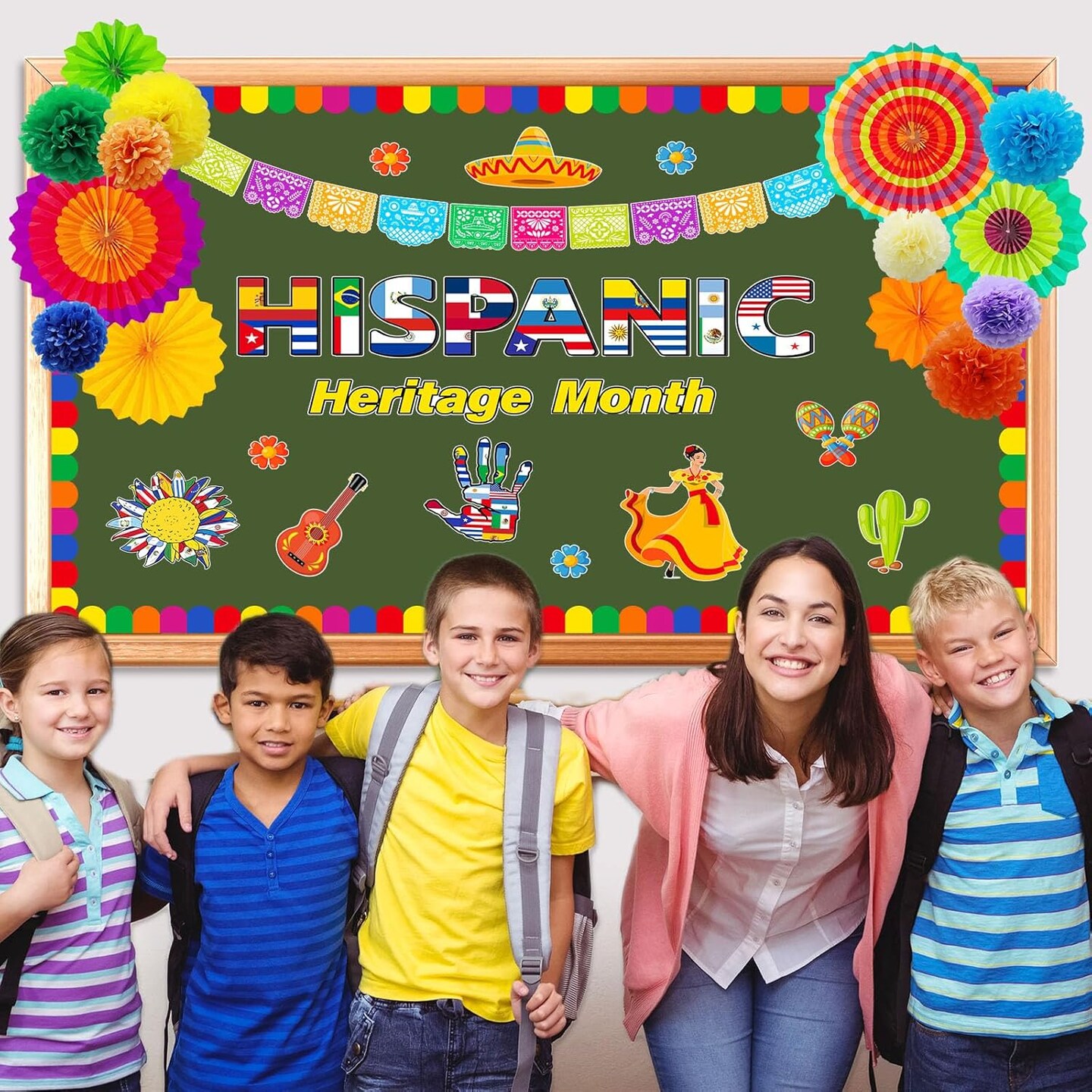 65 Pcs Hispanic Heritage Month Bulletin Board Spanish Classroom DecorColorful)