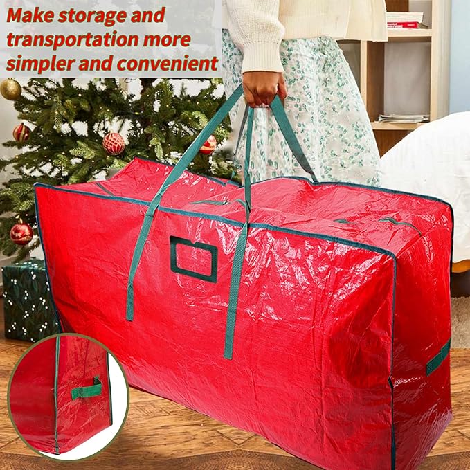 Christmas Tree Storage Bag, Waterproof and Dustproof, Fits Up to 7.5 Foot Artificial Xmas Holiday Tree with Reinforced Handles &#x26; Dual Zipper, Red