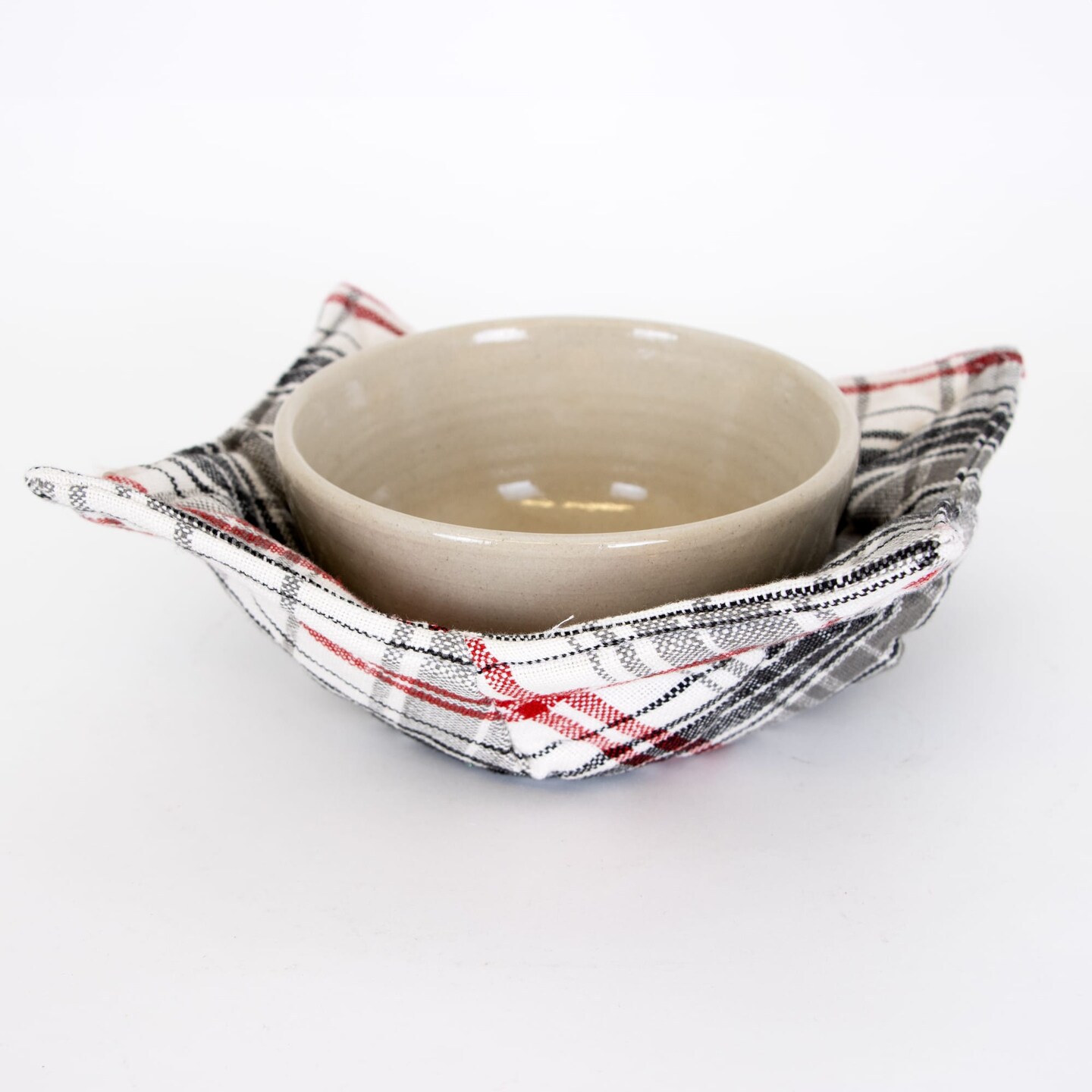 TAG Microwavable Plaid Bowl Cozy Surrounds Bowl to Protect Hands and Surfaces from Hot and Cold Foods, Microwave Safe Trivet, Gray