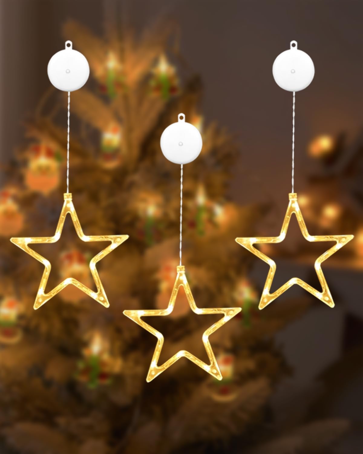 LED Stars Christmas Lights,3 Pack LED Christmas Window Lights,10 LEDs Christmas Decorations with Timer for Window Decoration, Christmas Decoration, Balcony,Party,Wedding,Warm White