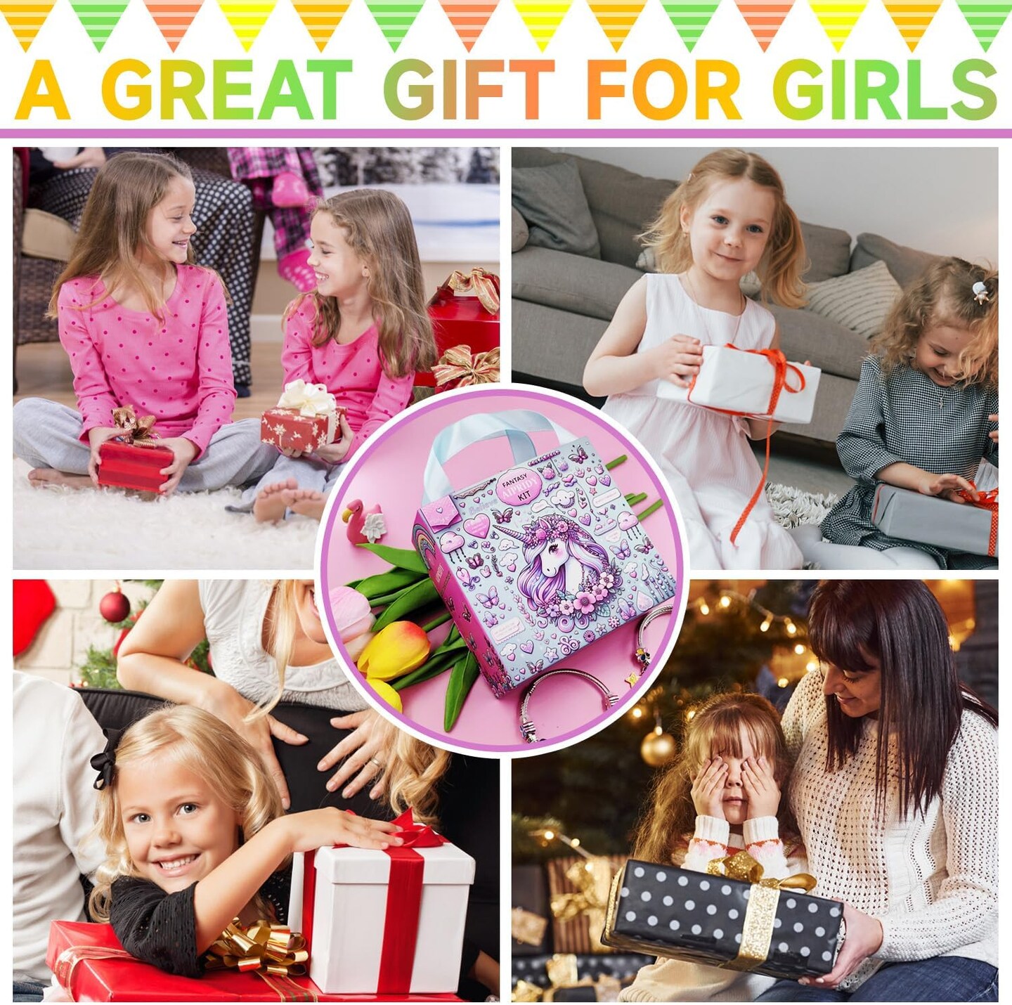 208PCS Unicorn Mermaid Charm Bracelet Making Kit for Girls – DIY Jewelry Craft Set with Beads, Charms, Necklaces & Bracelets, Gift for Kids Ages 5–12 (Pink & Aqua)