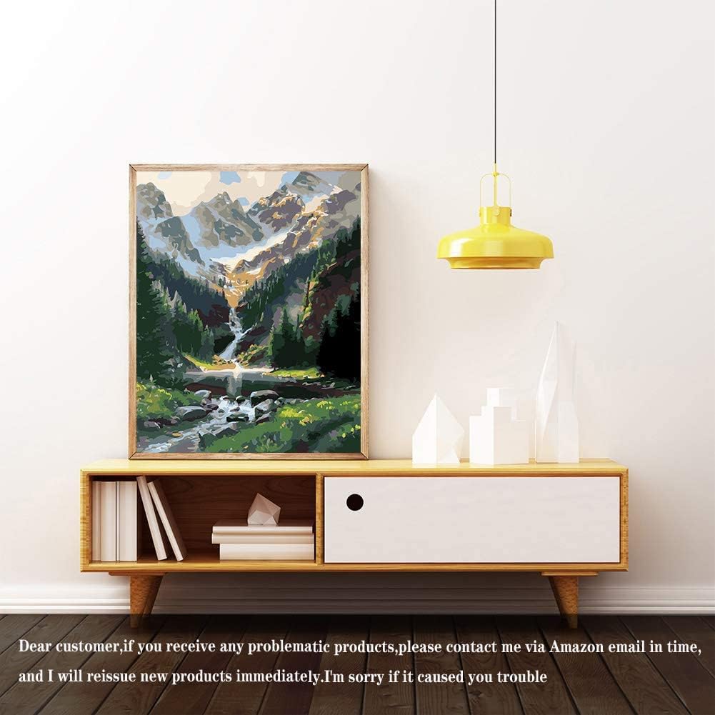 Paint by Number Mountains waterfall DIY Painting On Canvas, Paintwork with Paintbrushes Acrylic Paints,Perfect for Paint by Numbers for Adults and Kids Students Beginner