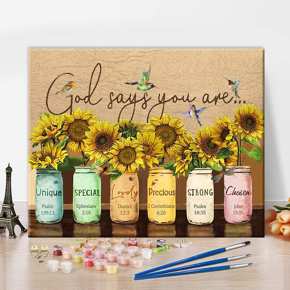 Painting by Numbers for Adults, Sunflower Paint by Numbers, 16X20 Inch Adults Paint by Number Kits for Beginners on Canvas