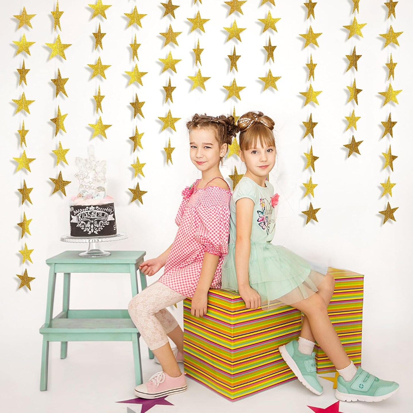 Glitter Gold Star Garland Decorations