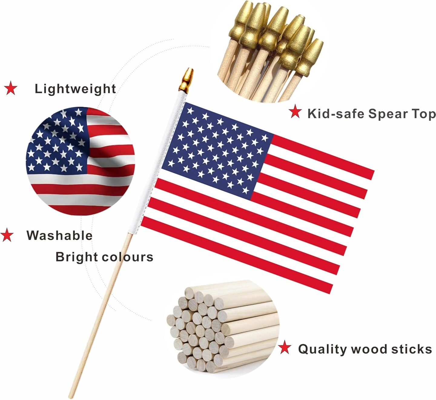20 Pack US American Mini Stick Flags USA Small Miniature Handheld Flag Decorations,5x8 Inch
