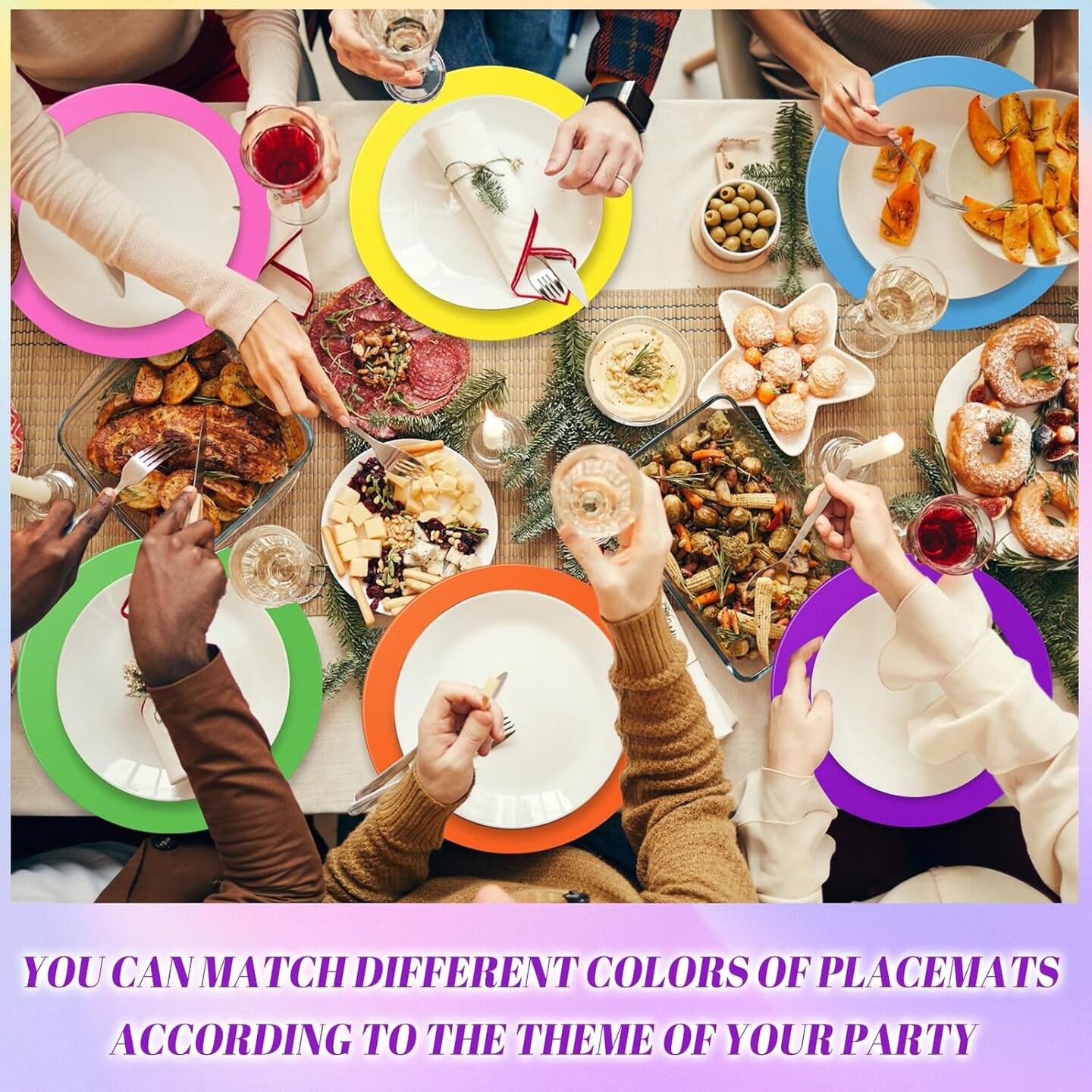 120 Pcs Multicolor Disposable Paper Placemats Colorful Round Paper Table Place Mats for Holiday Birthday Wedding Pride Fiesta Party Supplies Home Dinning Decor