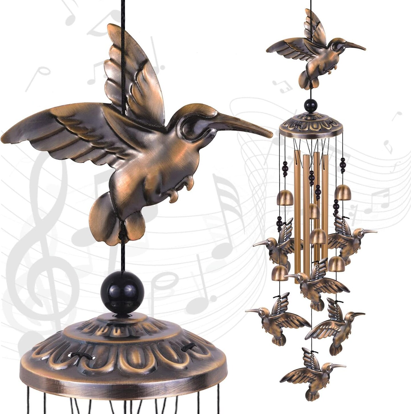 Hummingbird Wind Chimes for Garden, Gifts for Mom, Home, Balconies, Room, Patio, Indoor, Outdoor Decoration, Wind Catcher, Bronze Memorial Wind Bell, Bird Wind Chimes Decor