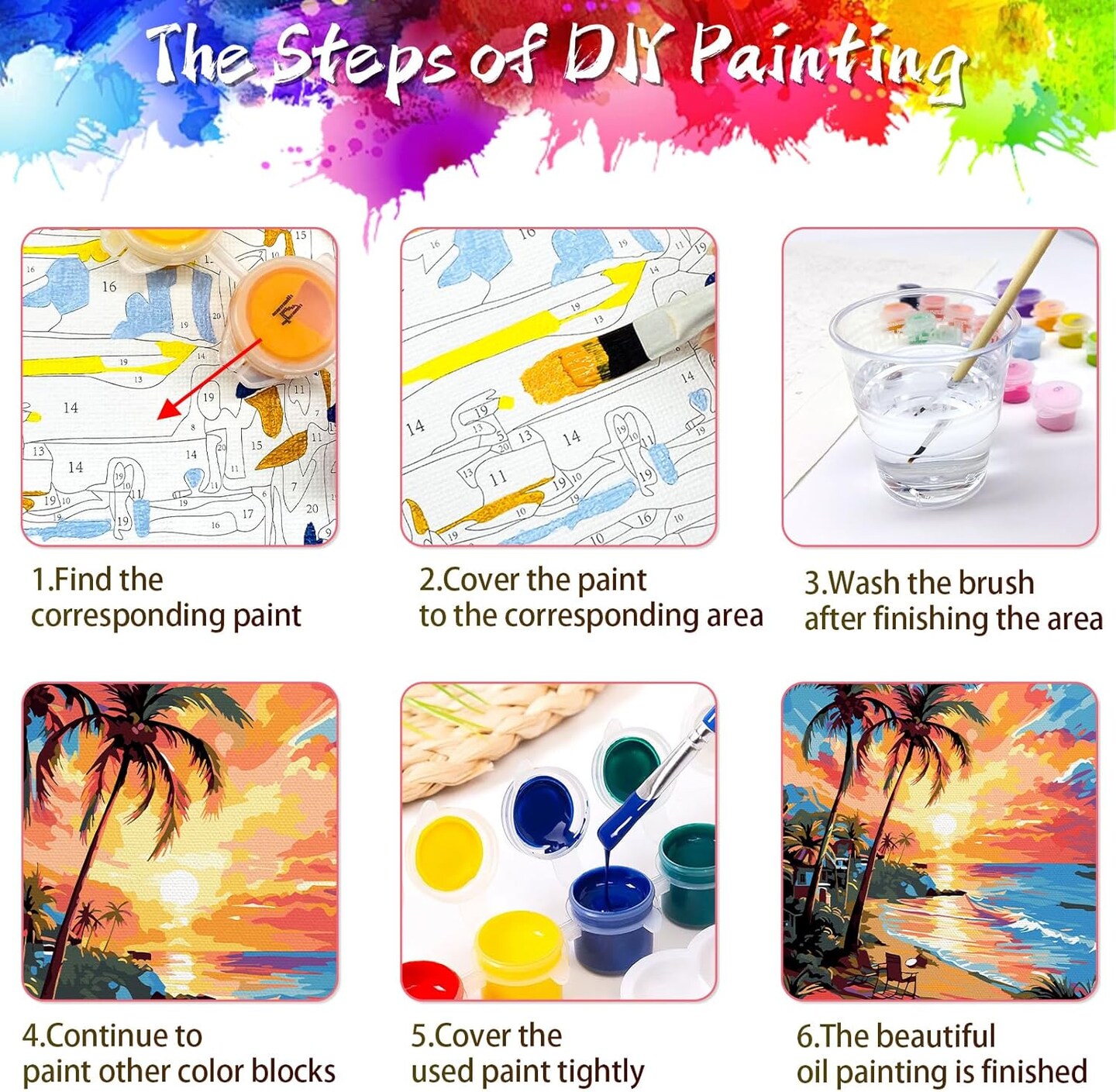 Paint by Numbers Kit for Adults Beach Scenes,Adult Paint by Number Kits Beach,Sunset Beach Paint by Numbers 16X20 Canvas Without Frame,DIY Ocean Sunset Paint Number Set