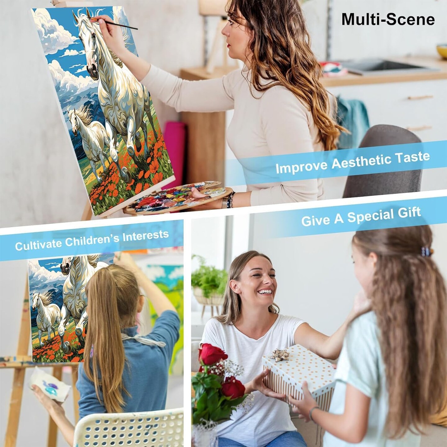 Paint by Numbers Kit for Adults Horse- Horses Adult Paint by Number Kits on Canvas, DIY Acrylic Oil Painting Kits for Wall Decoration