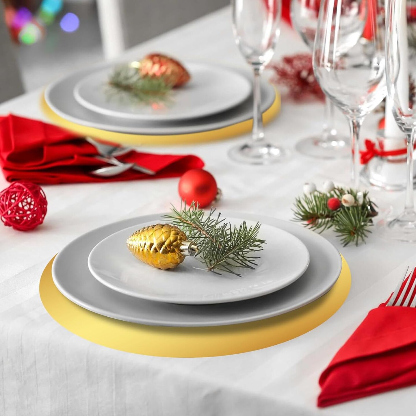 50 Pieces Gold Paper Placemats Round Disposable Glitter Table Mats Mirror Foil Decorative Place Mats for Wedding Holiday Party Christmas Dining Table Decor