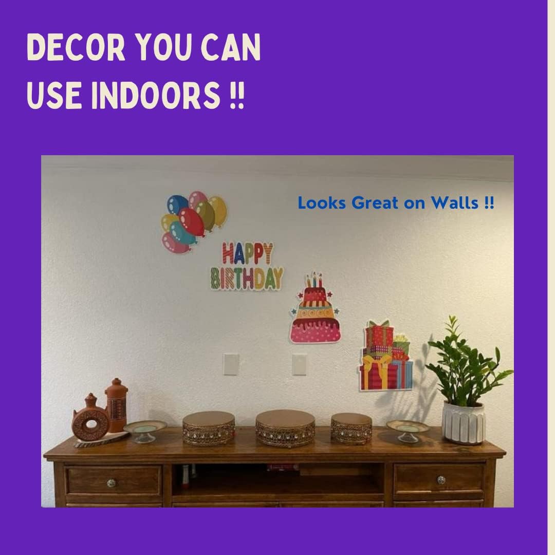 Yard Expressions 4pc Happy Birthday Yard Signs with Stakes - Easy to Install Happy Birthday Yard Sign - Large 16&#x22; Waterproof Birthday Sign Yard &#x2013; Durable, Reusable &#x26; Colourful Happy Birthday Lawn Sign