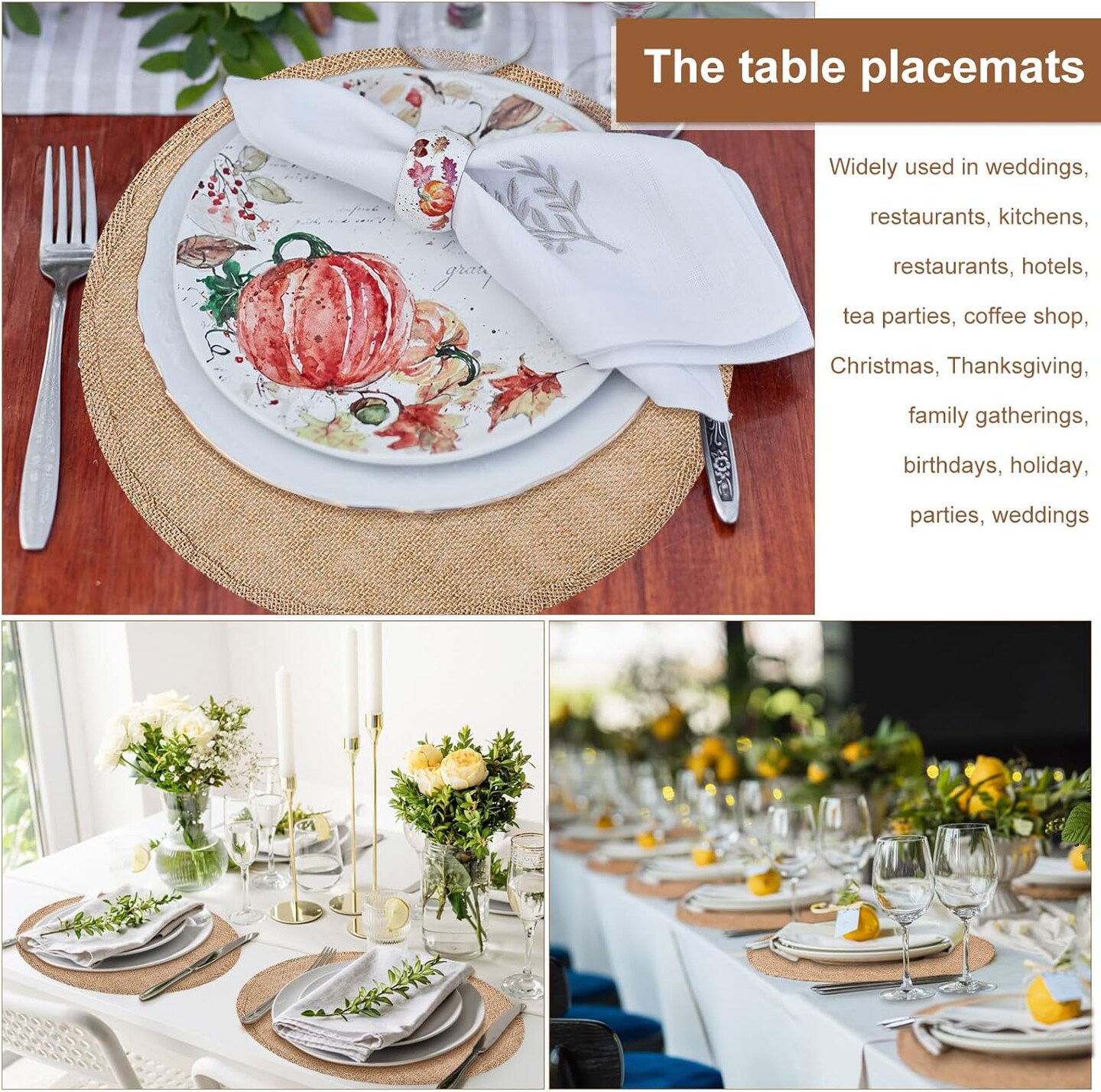 Set of 48 Burlap Round Placemats Bulk Burlap Circle Rustic Table Decorations Jute Farmhouse Placemats