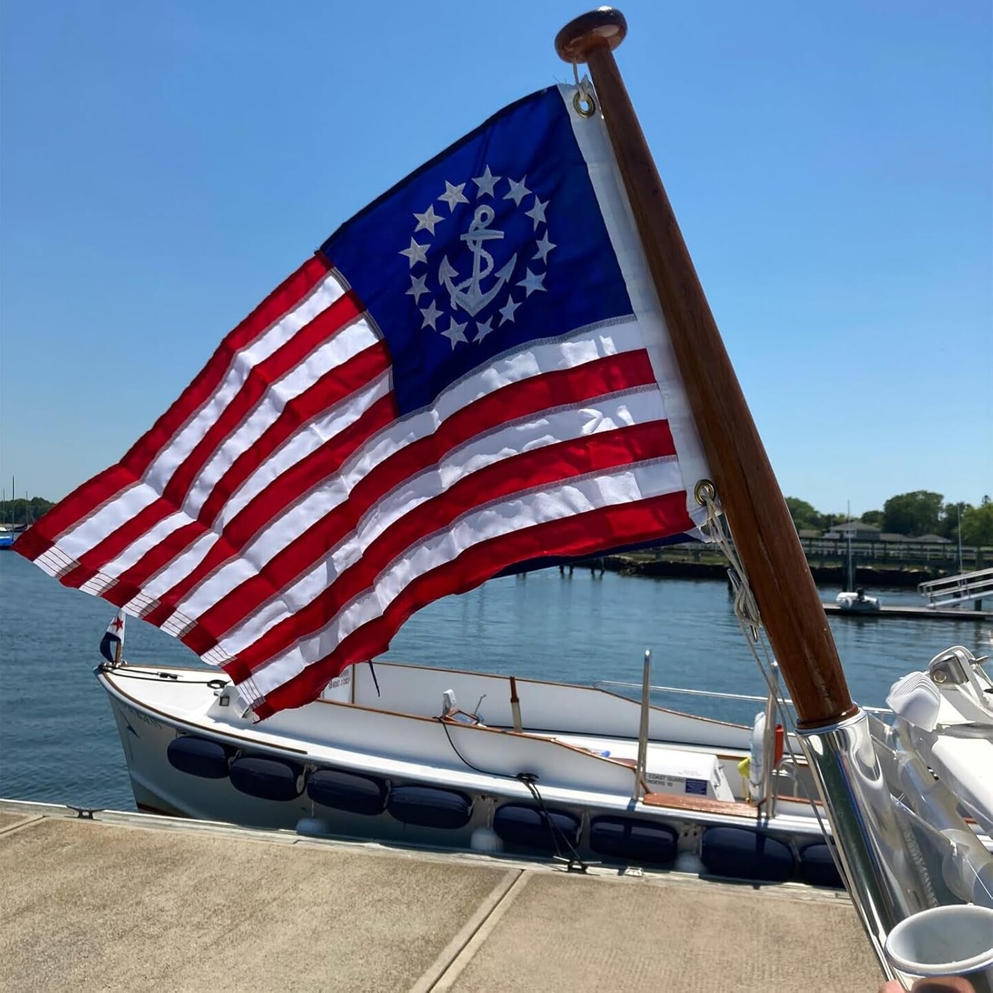 American Yacht Ensign Flag 16x24 inch Embroidered US Yacht Ensign Nautical Boat Flags with 2 Brass Grommets Yacht Marine Boat