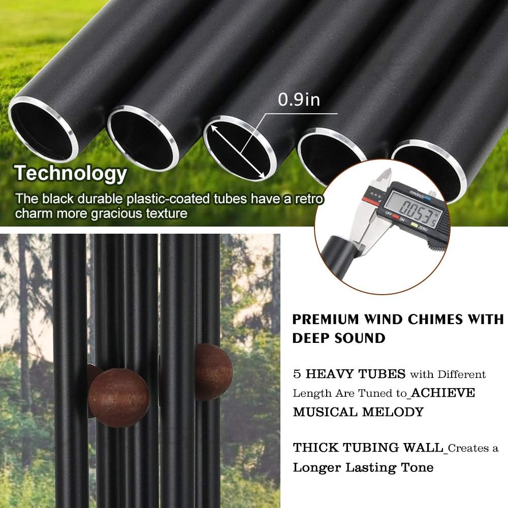 Wind Chimes Outdoor Deep Tone, Memorial Wind Chimes Outdoor, Gifts for Housewarming/ Mother Day/ Christmas, Outdoor Decor for Patio, Garden, Yard, Home (36 Inch Black Wind Chime)