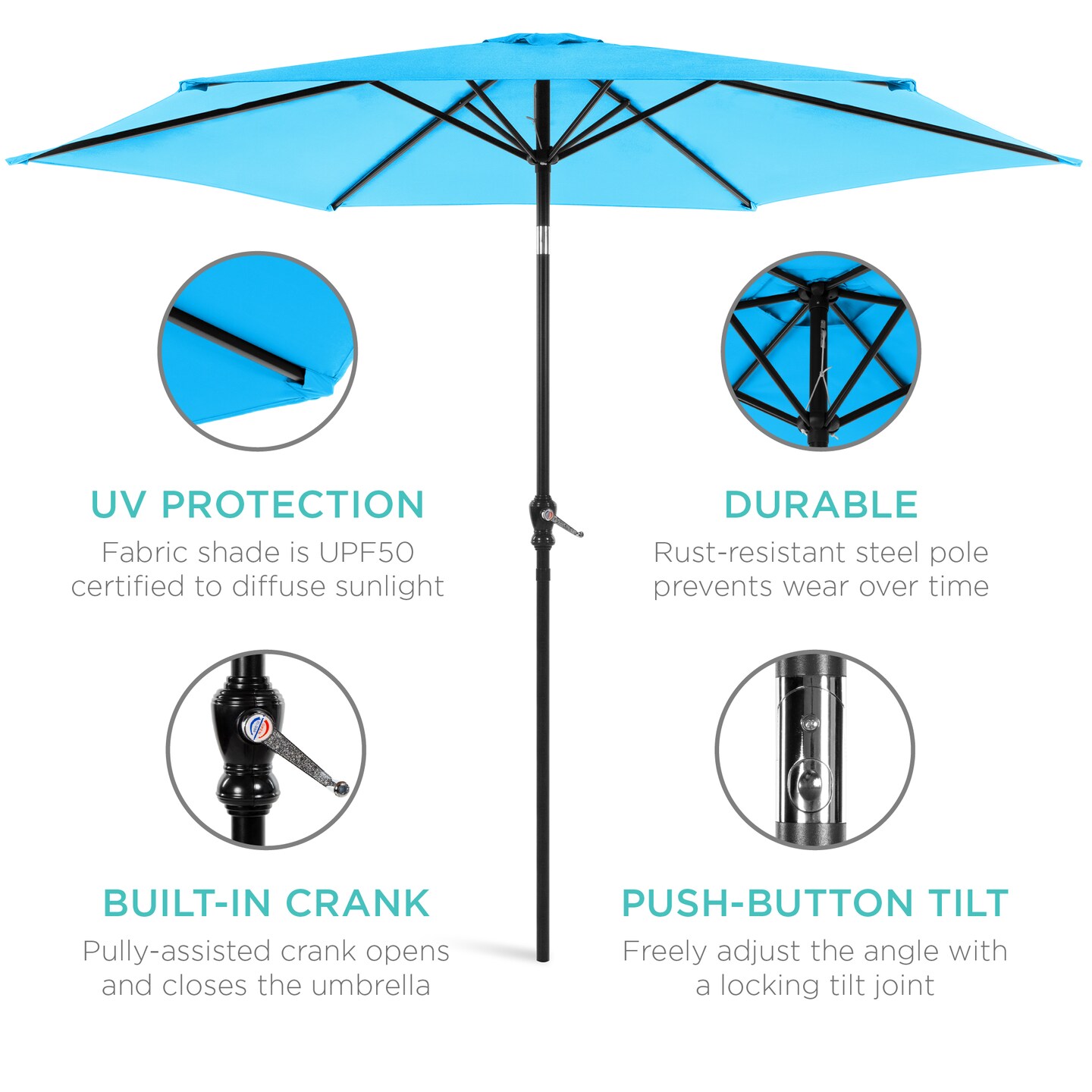 Best Choice Products 10ft Outdoor Steel Market Patio Umbrella w/ Crank, Tilt Push Button, 6 Ribs